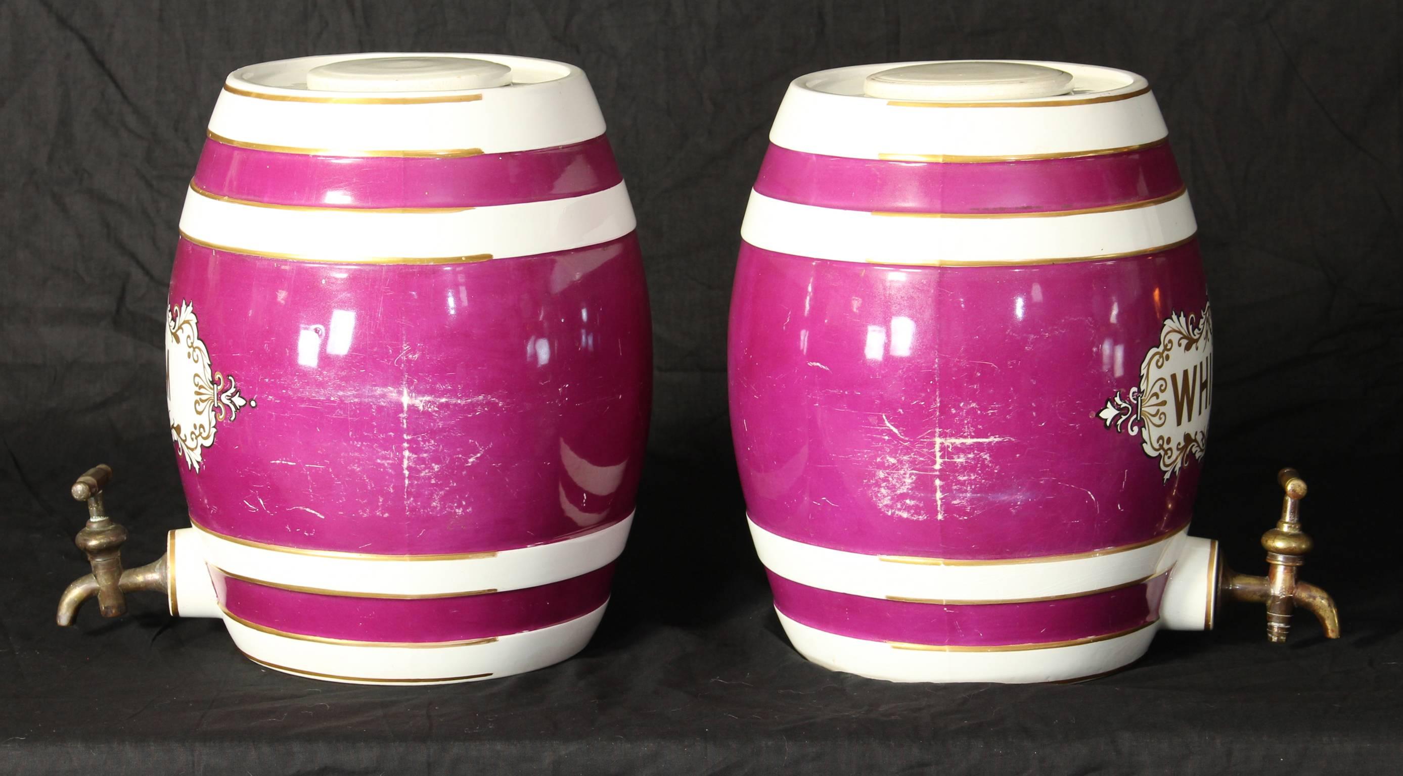 English Pair of Ceramic Spirit Barrels