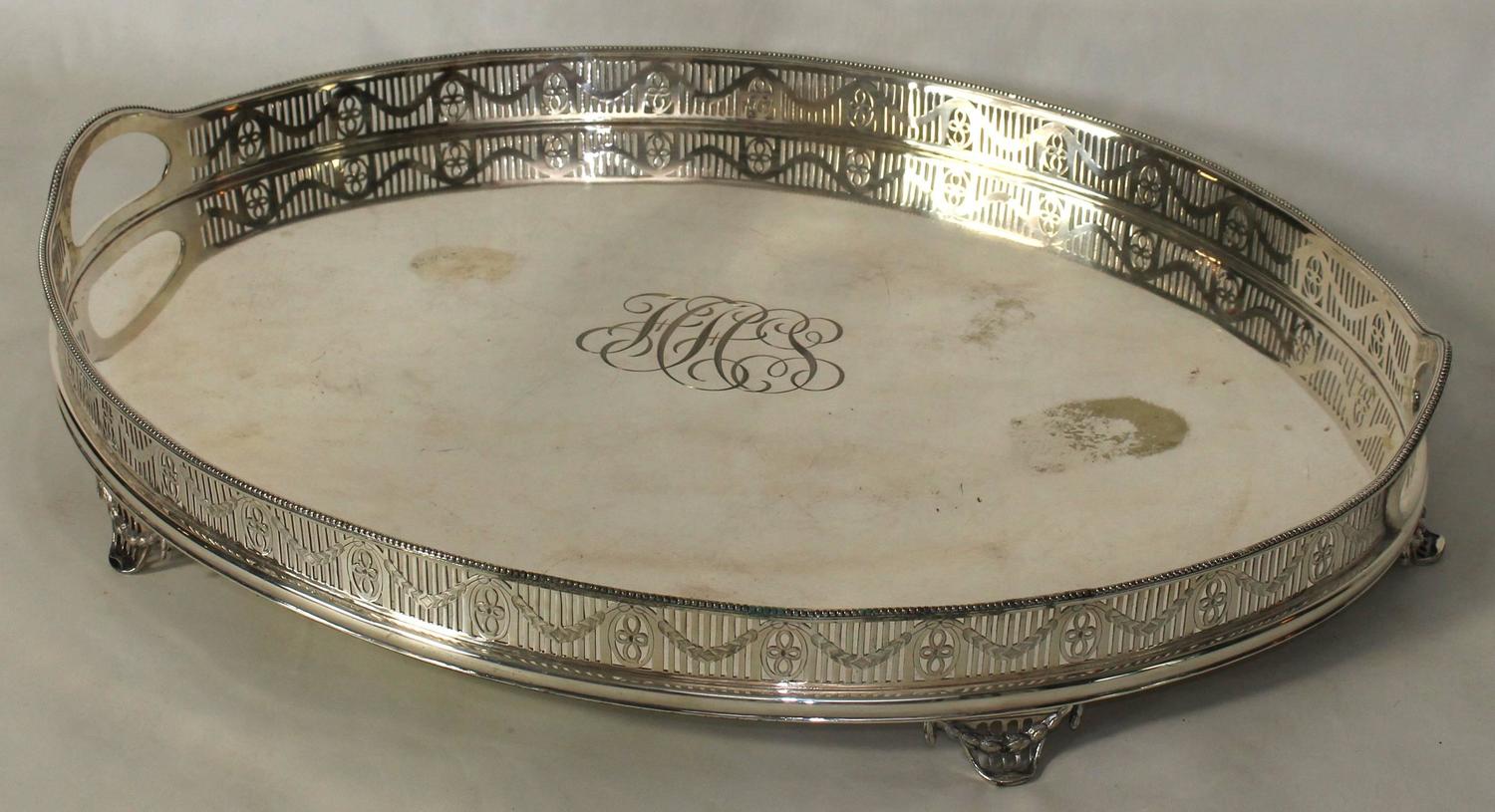 Large Sheffield Silver Gallery Tray For Sale at 1stdibs