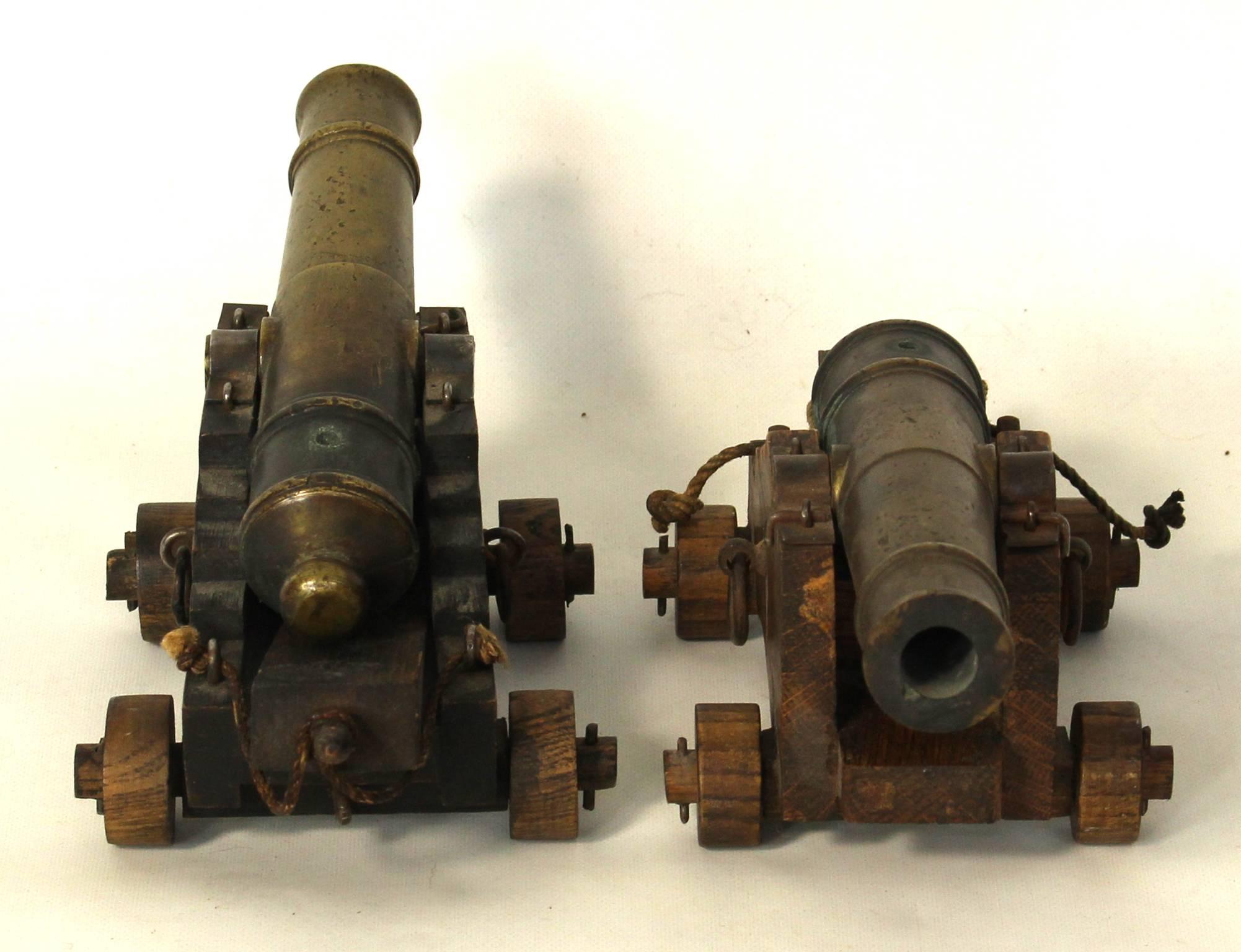 Late 19th Century Pair of Miniature Bronze Signal Cannons