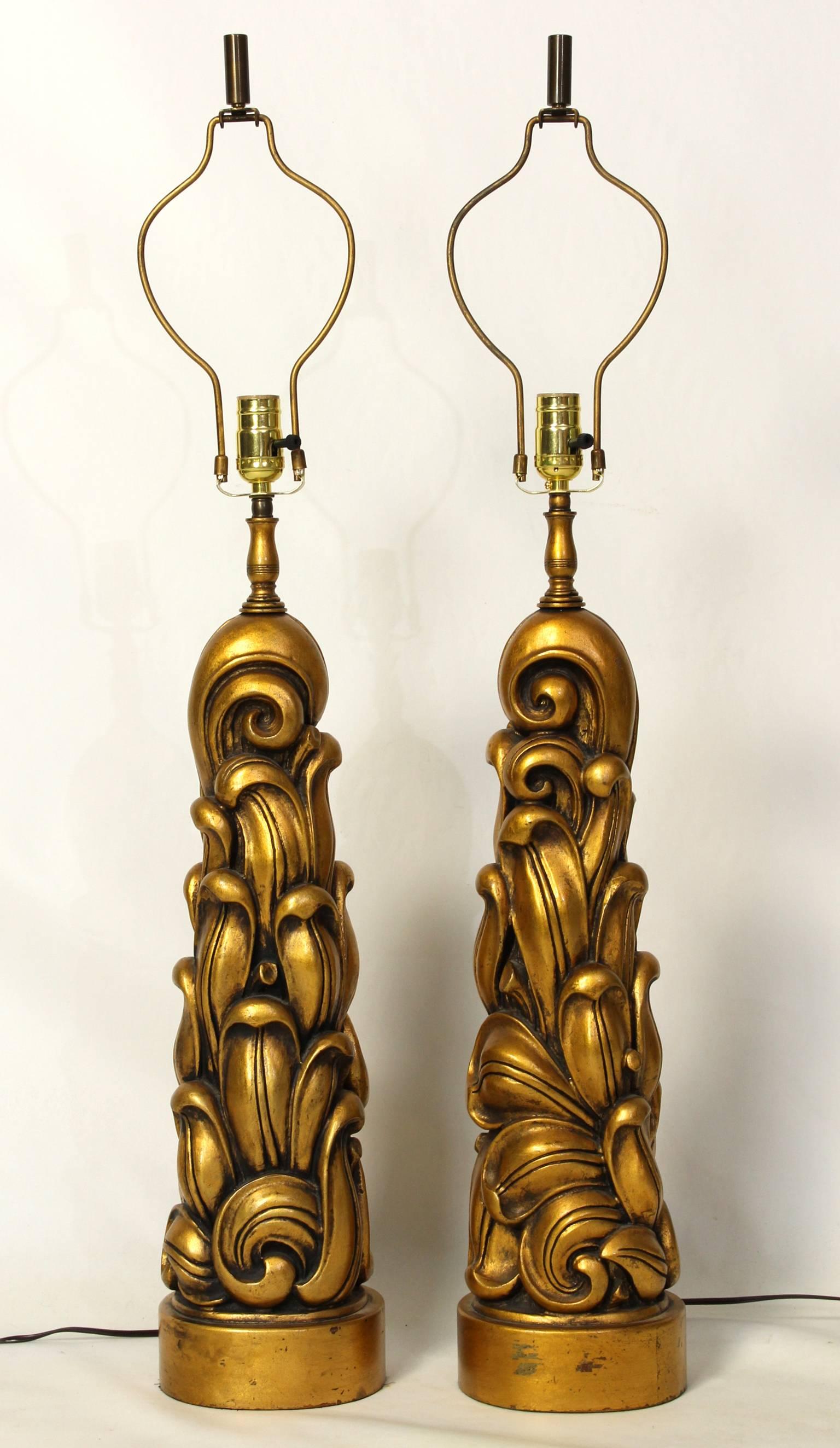 Sculptural Gilt Wood Table Lamps by James Mont In Excellent Condition In Kilmarnock, VA
