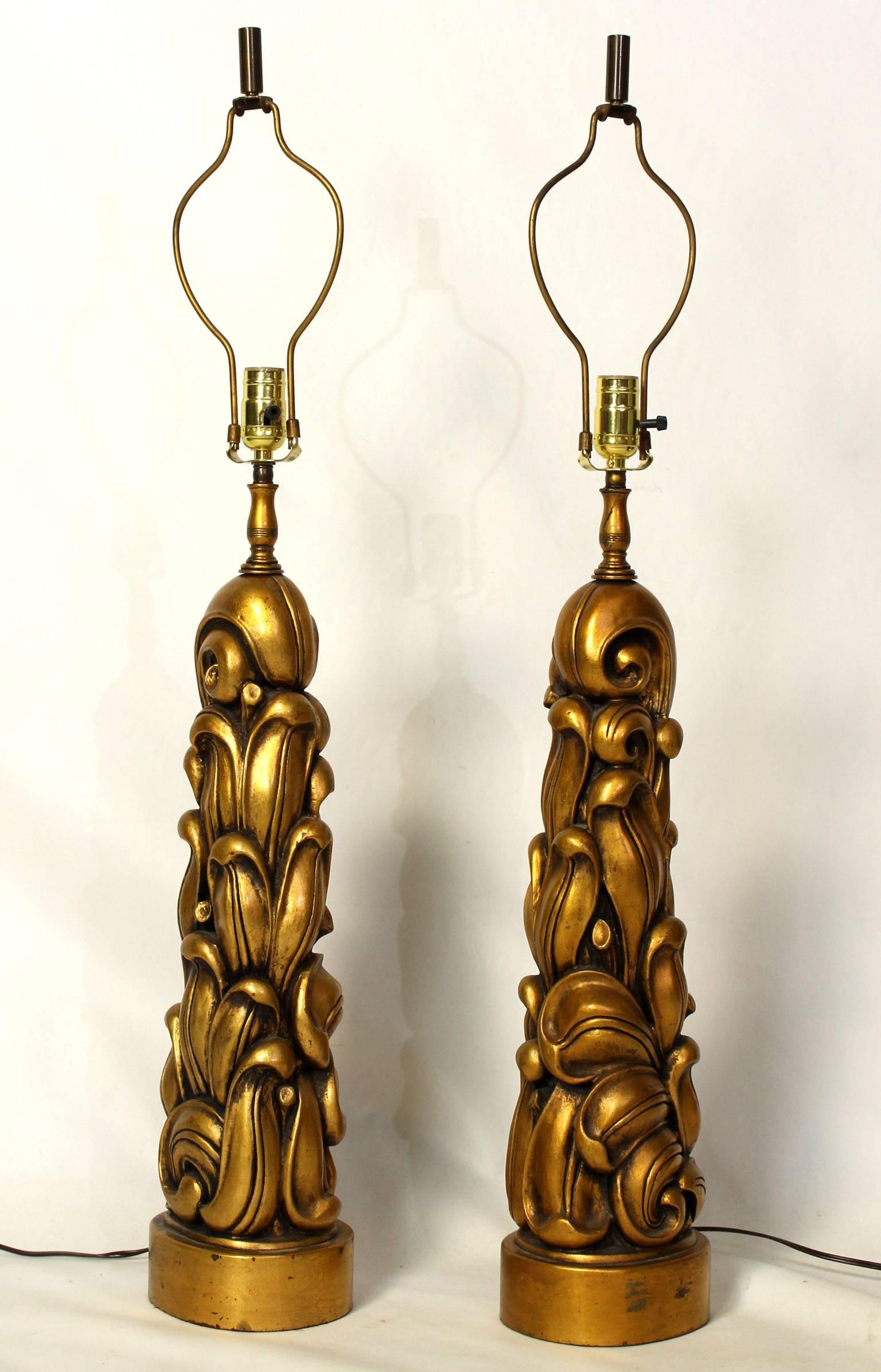 Mid-20th Century Sculptural Gilt Wood Table Lamps by James Mont
