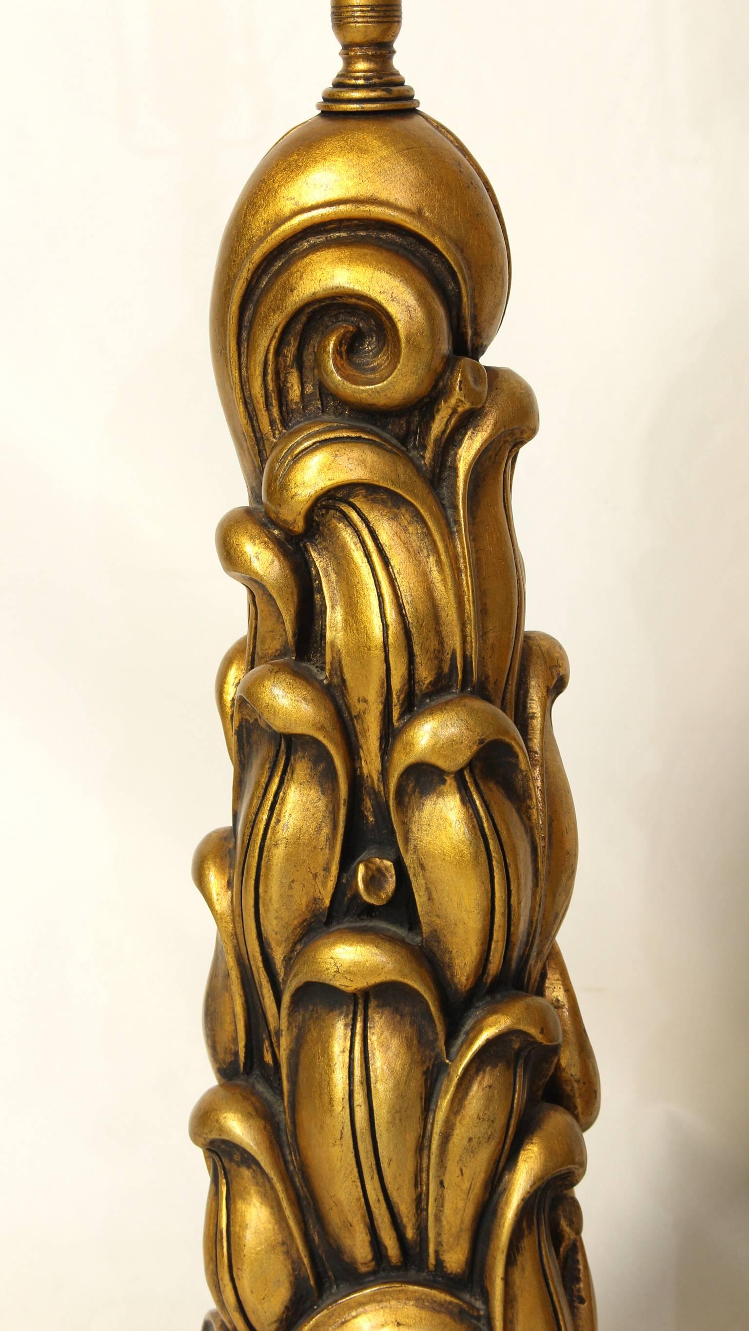Sculptural Gilt Wood Table Lamps by James Mont 4