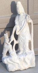 Large Carved Quartz Quan Yin with Attendant