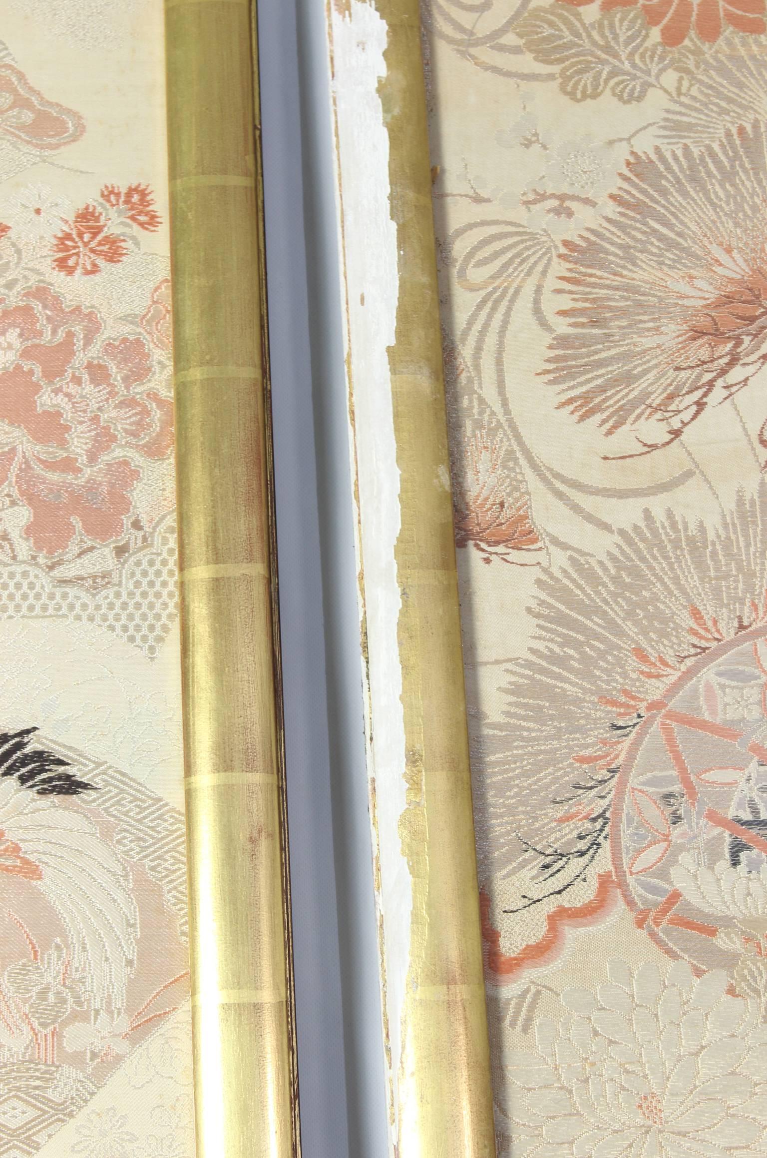 Exceptionally Large Japanese Brocade Silk Panels in Gilt Frames For Sale 4
