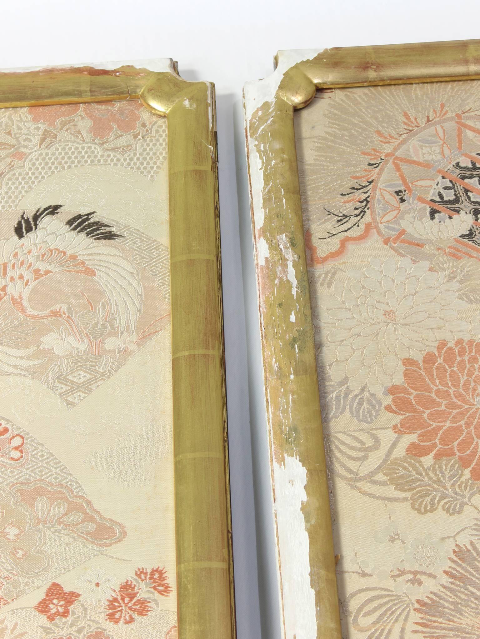 Exceptionally Large Japanese Brocade Silk Panels in Gilt Frames For Sale 5