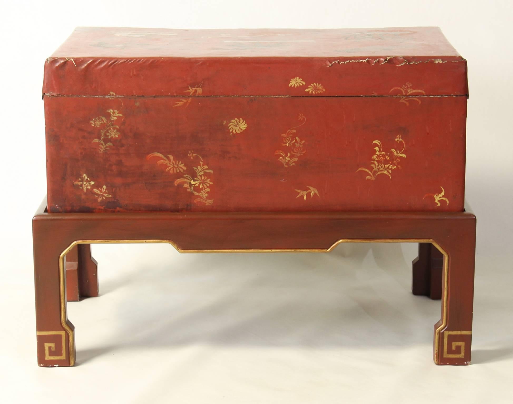 20th Century Hand-Painted Chinese Trunk on Stand