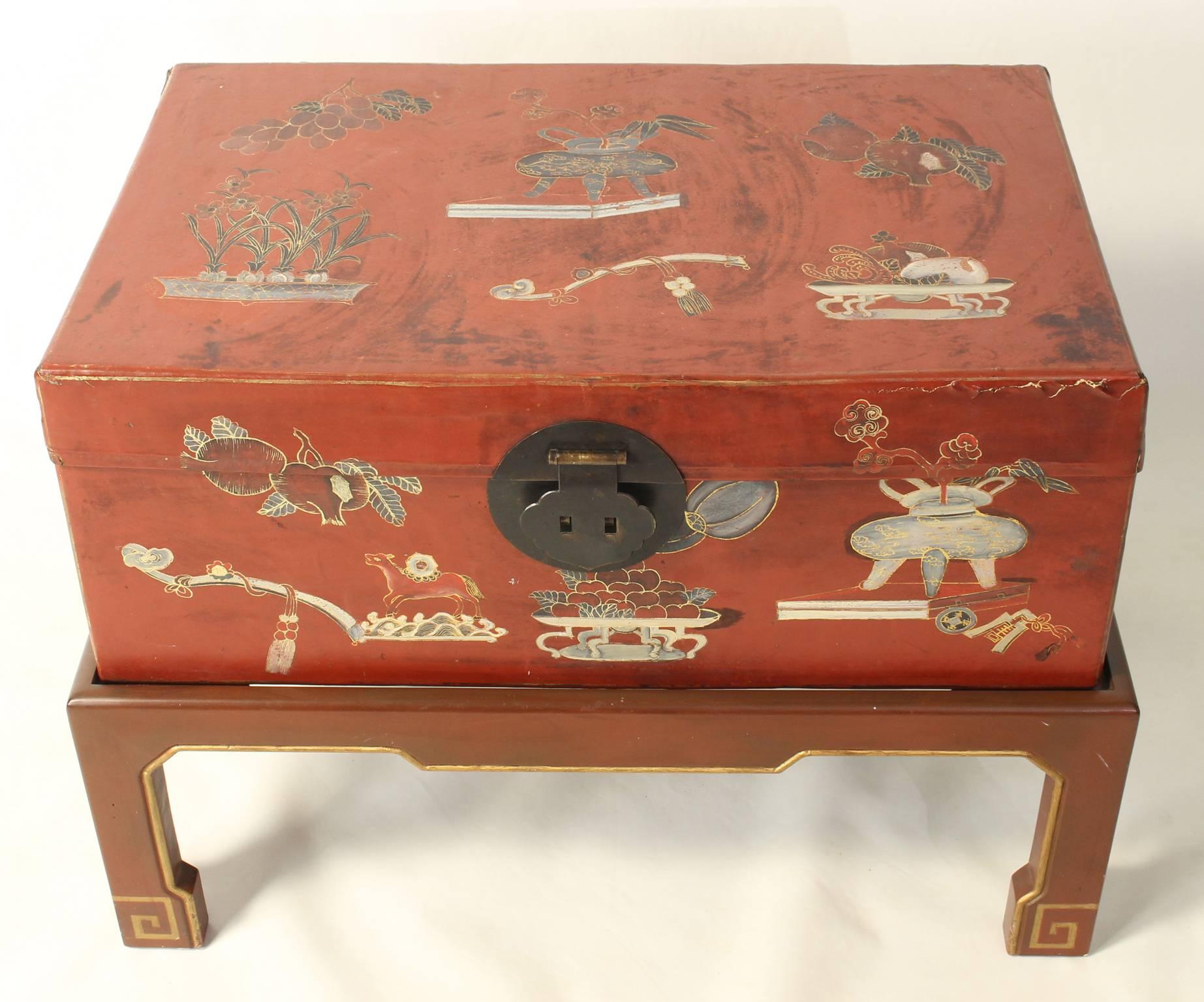 Hand-Painted Chinese Trunk on Stand 1