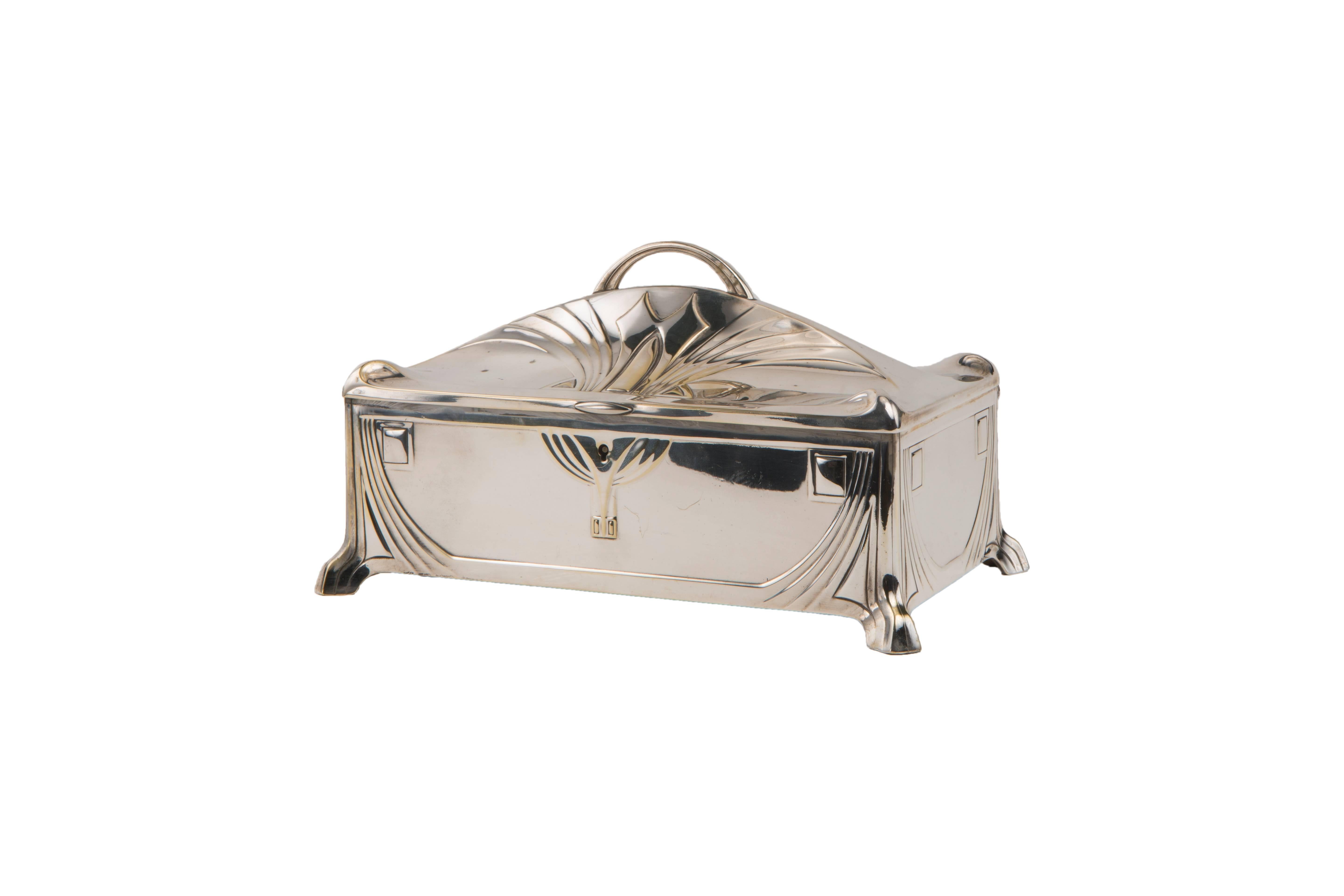 Vienna Secession Silvered Art Nouveau Jewelry Casket by W.M.F.