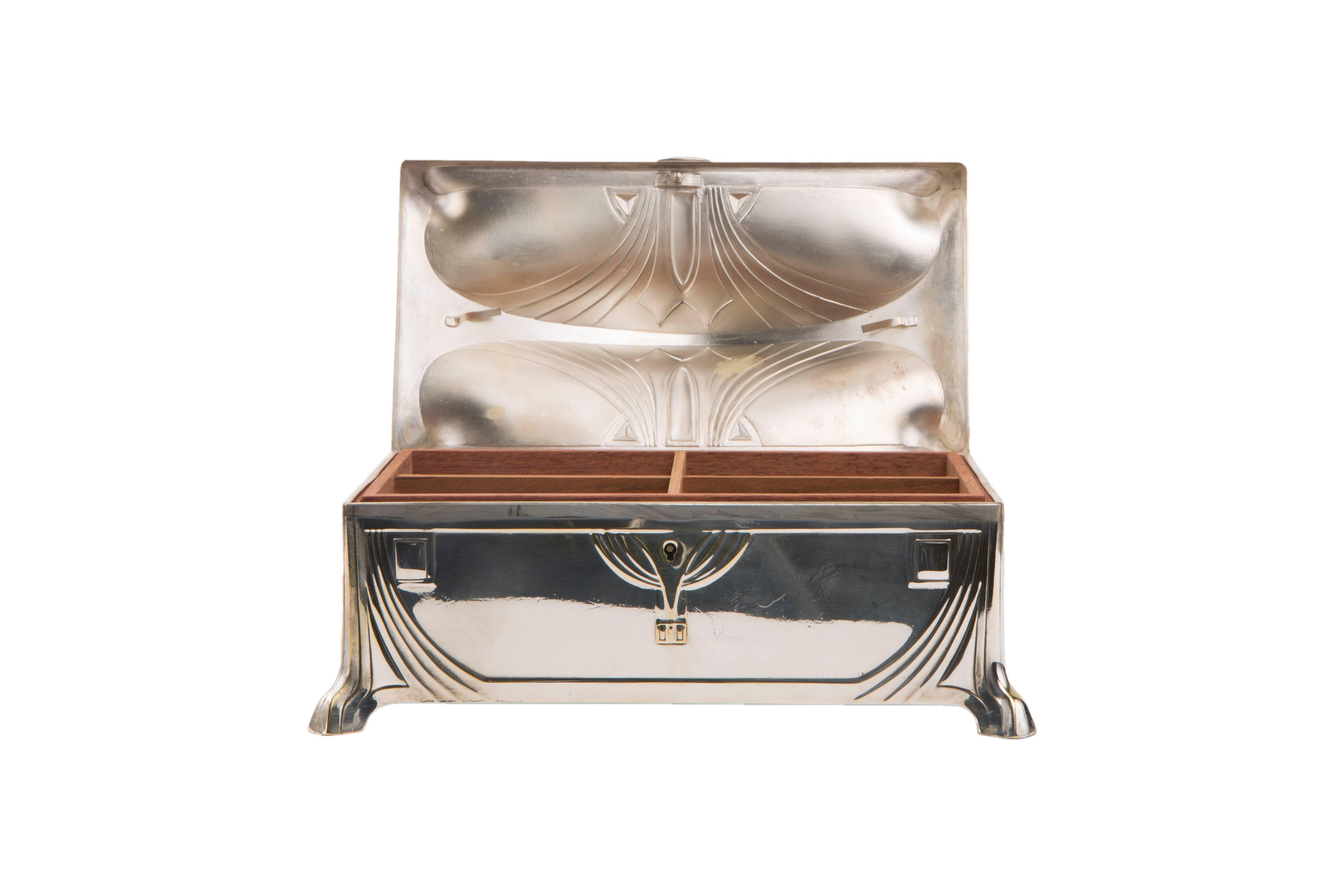 Austrian Silvered Art Nouveau Jewelry Casket by W.M.F.