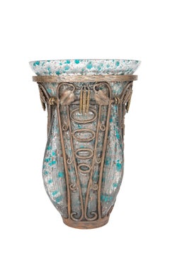 Art Deco Blown Art Glass & Wrought Iron Vase by, Daum Nancy and Louis Majorelle