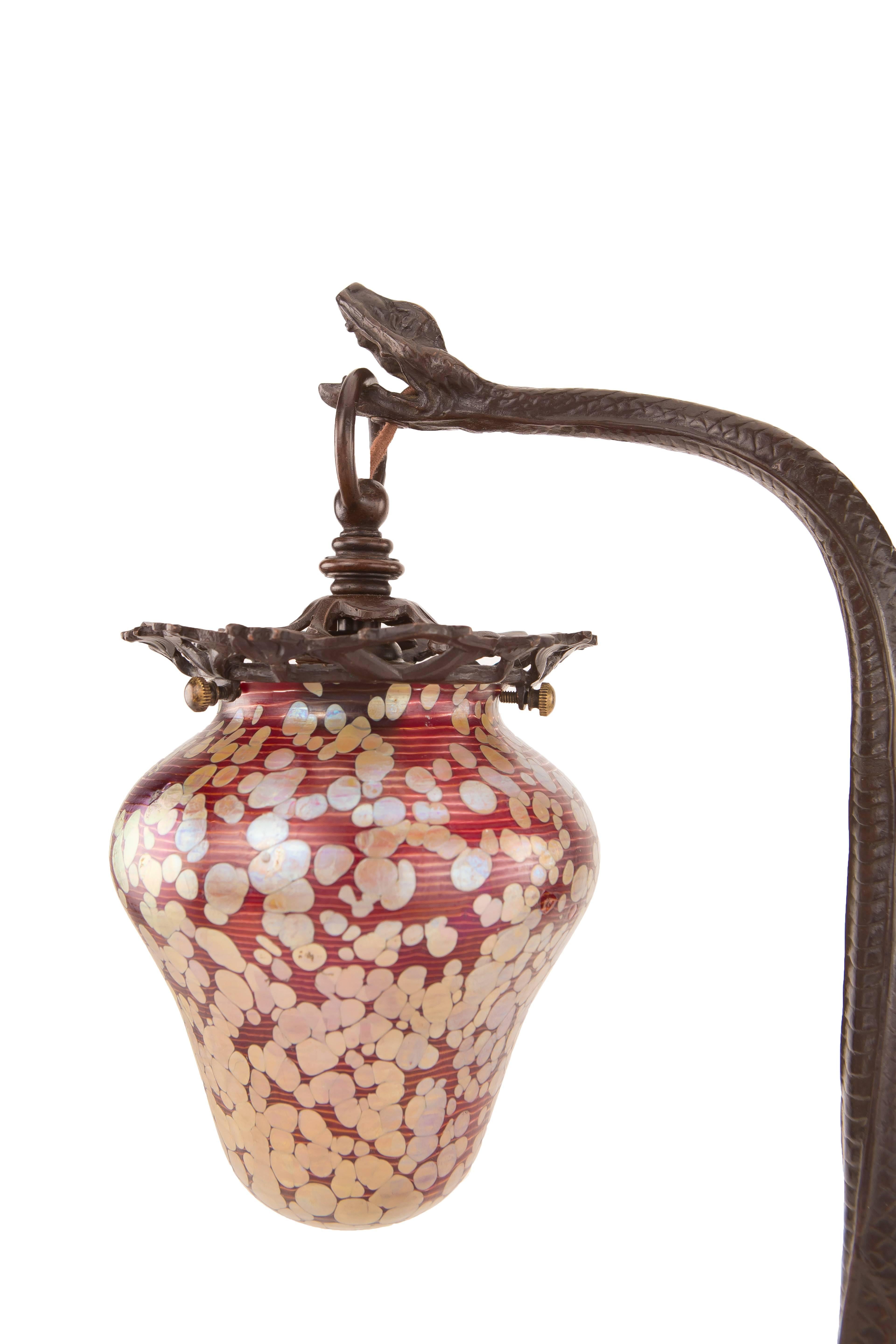 Austrian Art Nouveau Loetz Serpent Table Lamp