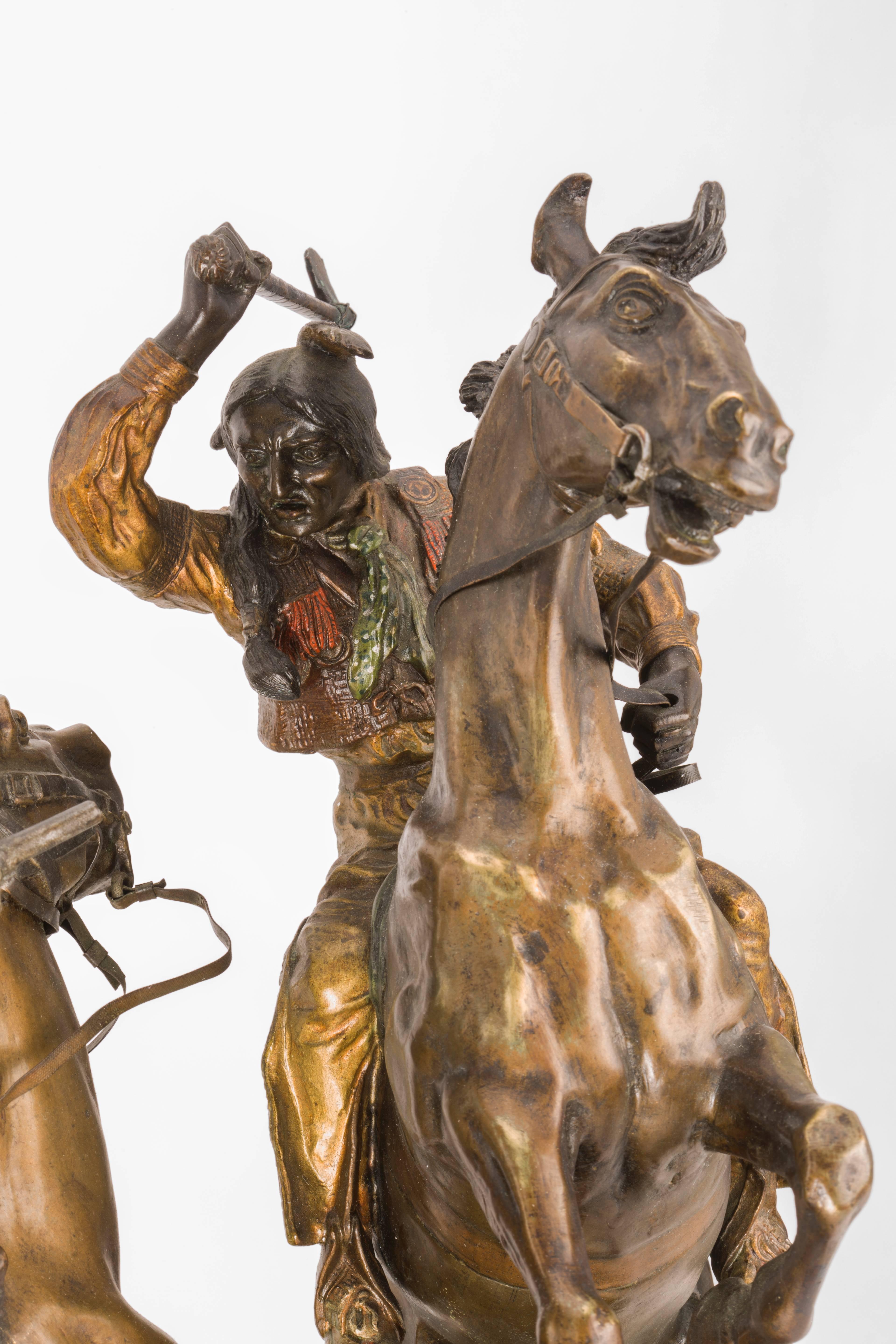 Art Nouveau Cowboy and Indian Sculpture by, Carl Kauba