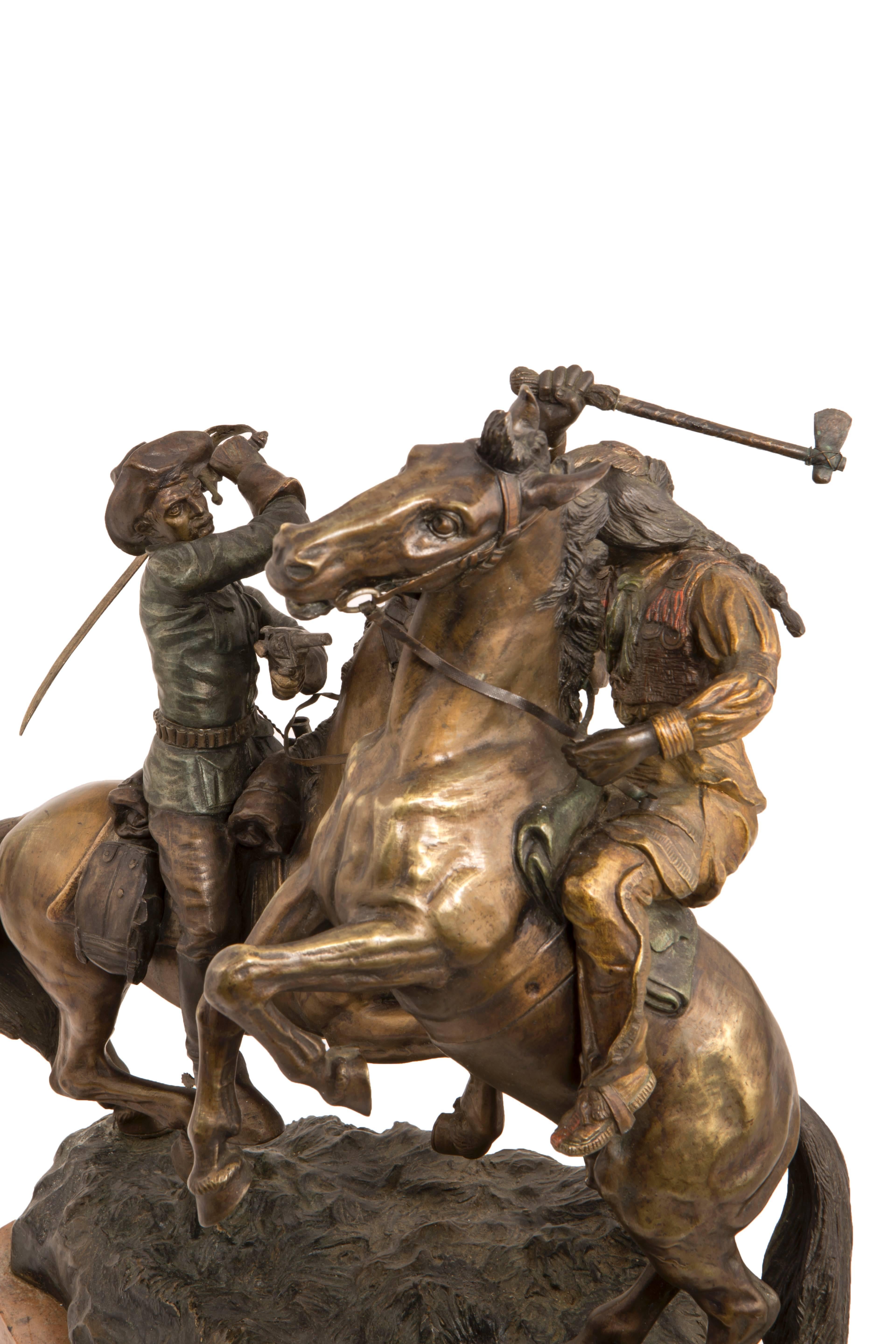 Polychromed Cowboy and Indian Sculpture by, Carl Kauba