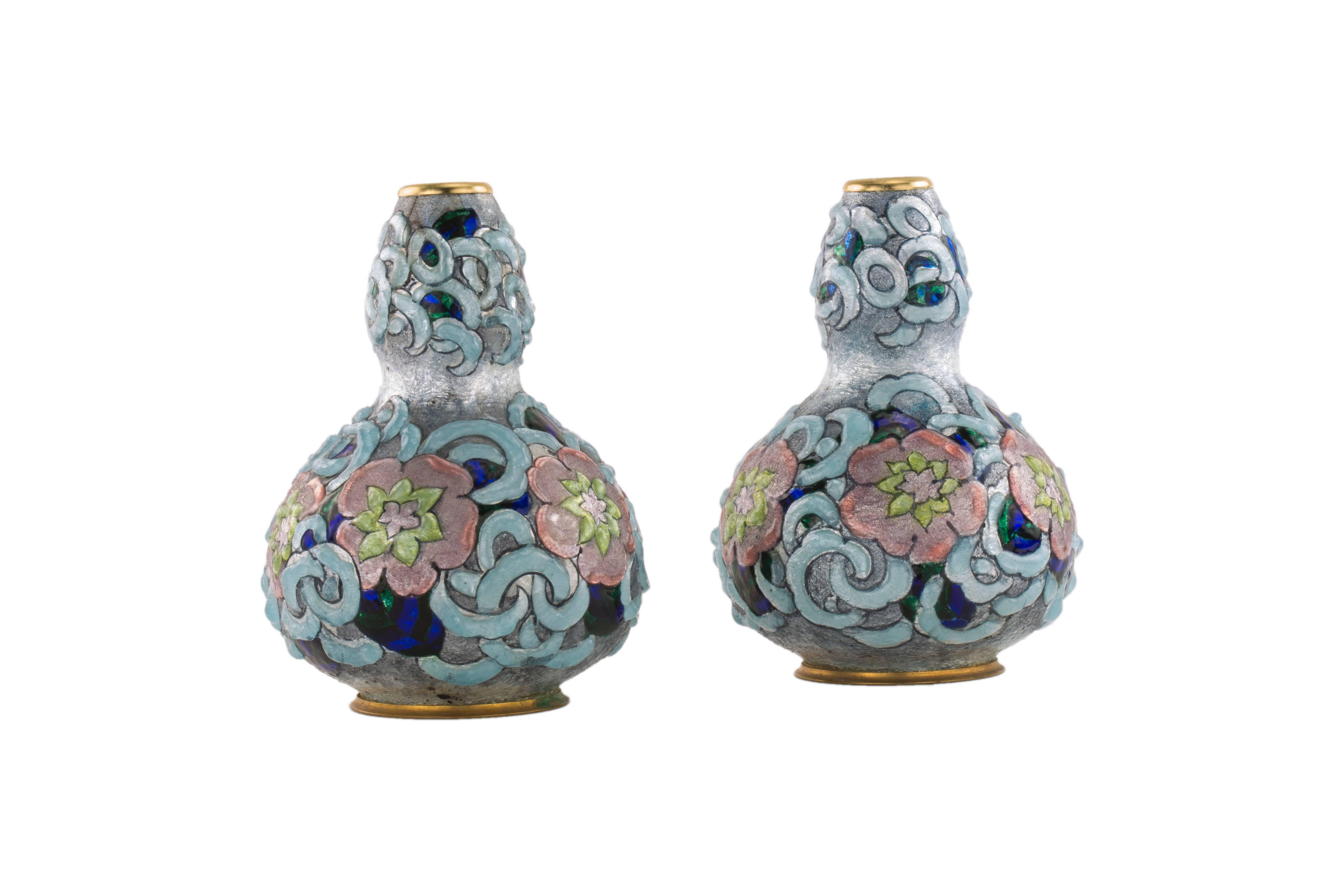 Pair of French Art Deco Enameled Vases by Camille Fauré 2