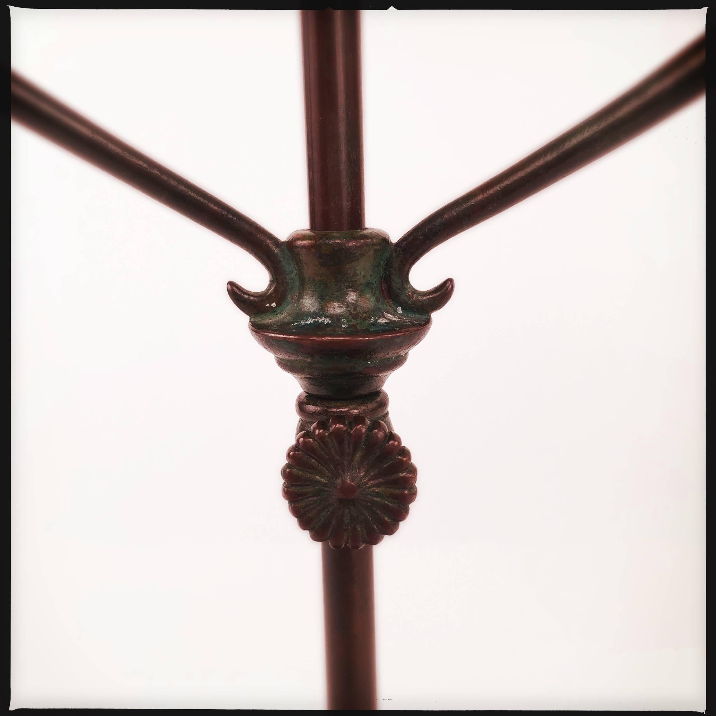 Patinated Art Nouveau Tiffany Studios Double Jeweled Telescopic Candlestick