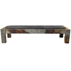 Paul Evans Mixed-Metal Patchwork Coffee Table with Slate Top 72"