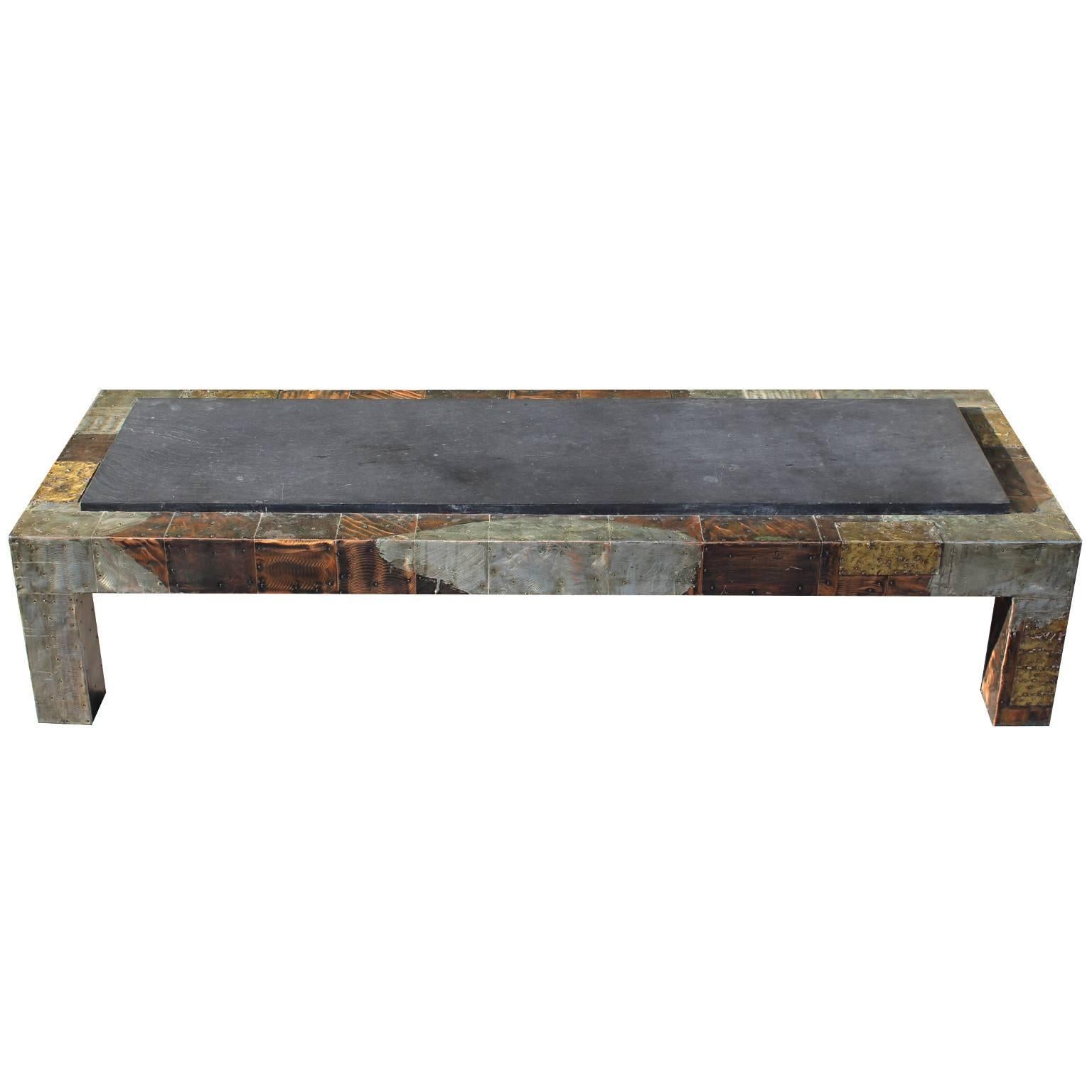 Paul Evans Mixed-Metal Patchwork Coffee Table with Slate Top 72"