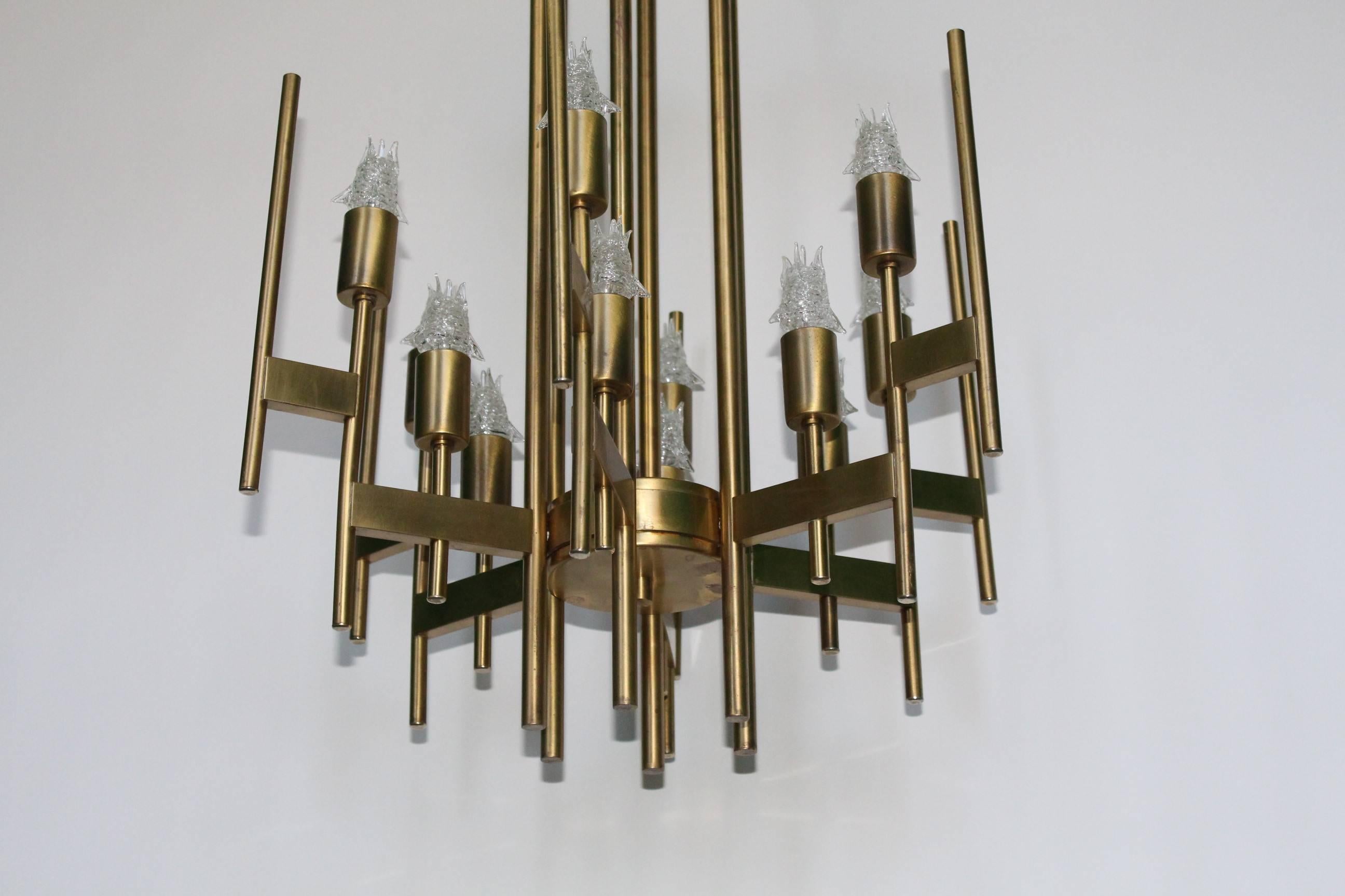 Italian Gaetano Sciolari Brass Chandelier