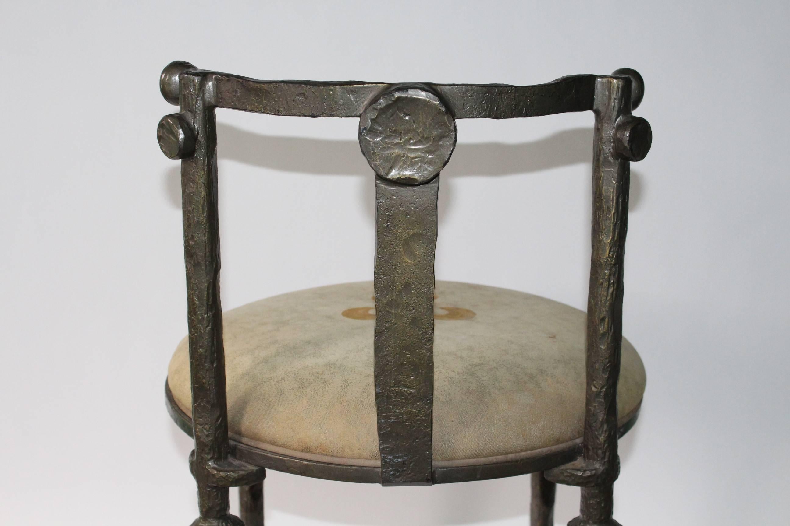 Diego Giacometti Style Stool in Patinated Dark Green Steel 3