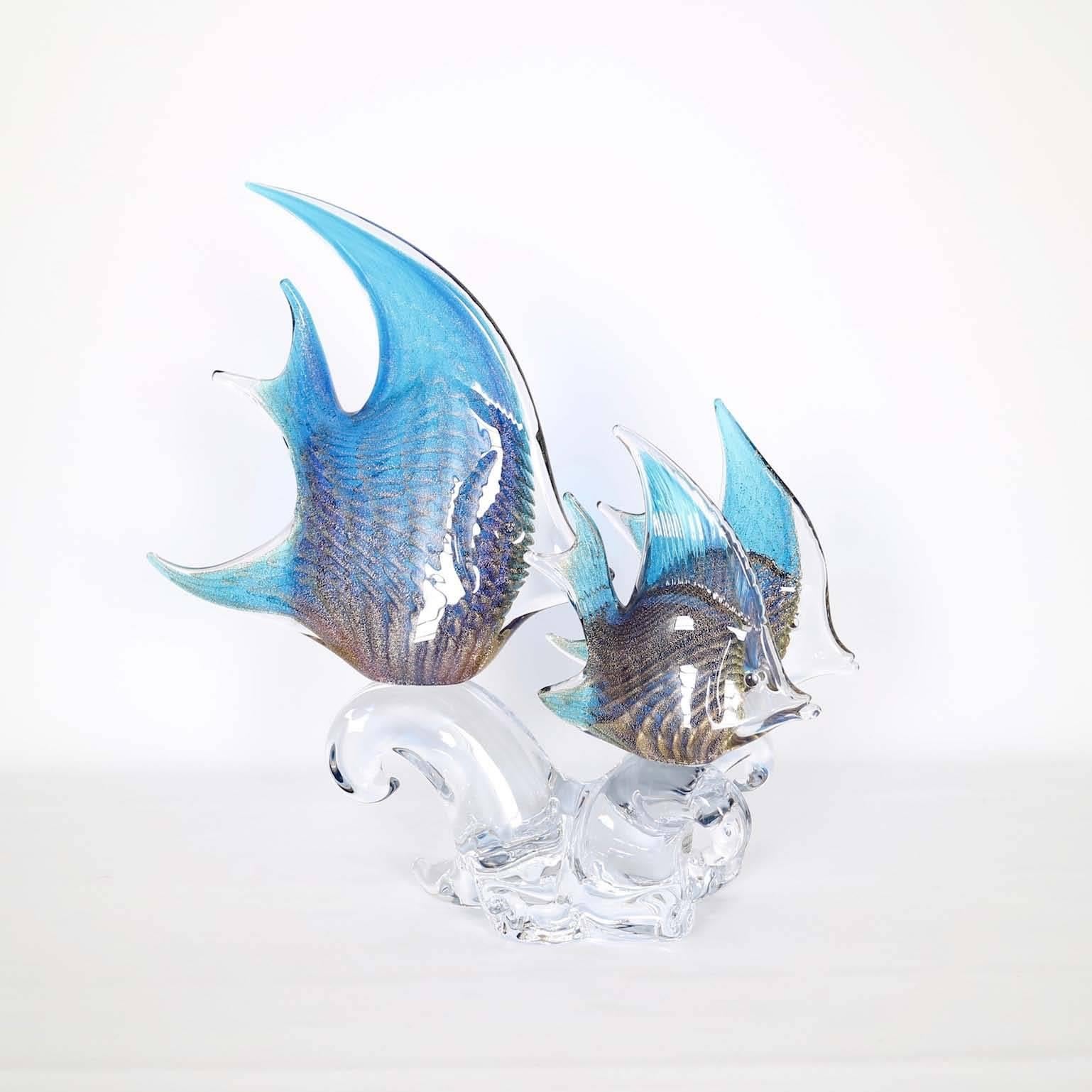 Italian Marcolin Sculptural Glass Angel Fish Trio