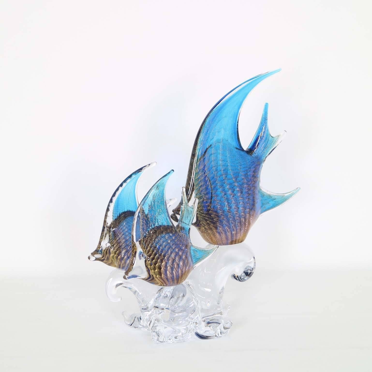 Marcolin Sculptural Glass Angel Fish Trio In Good Condition In Astoria, NY