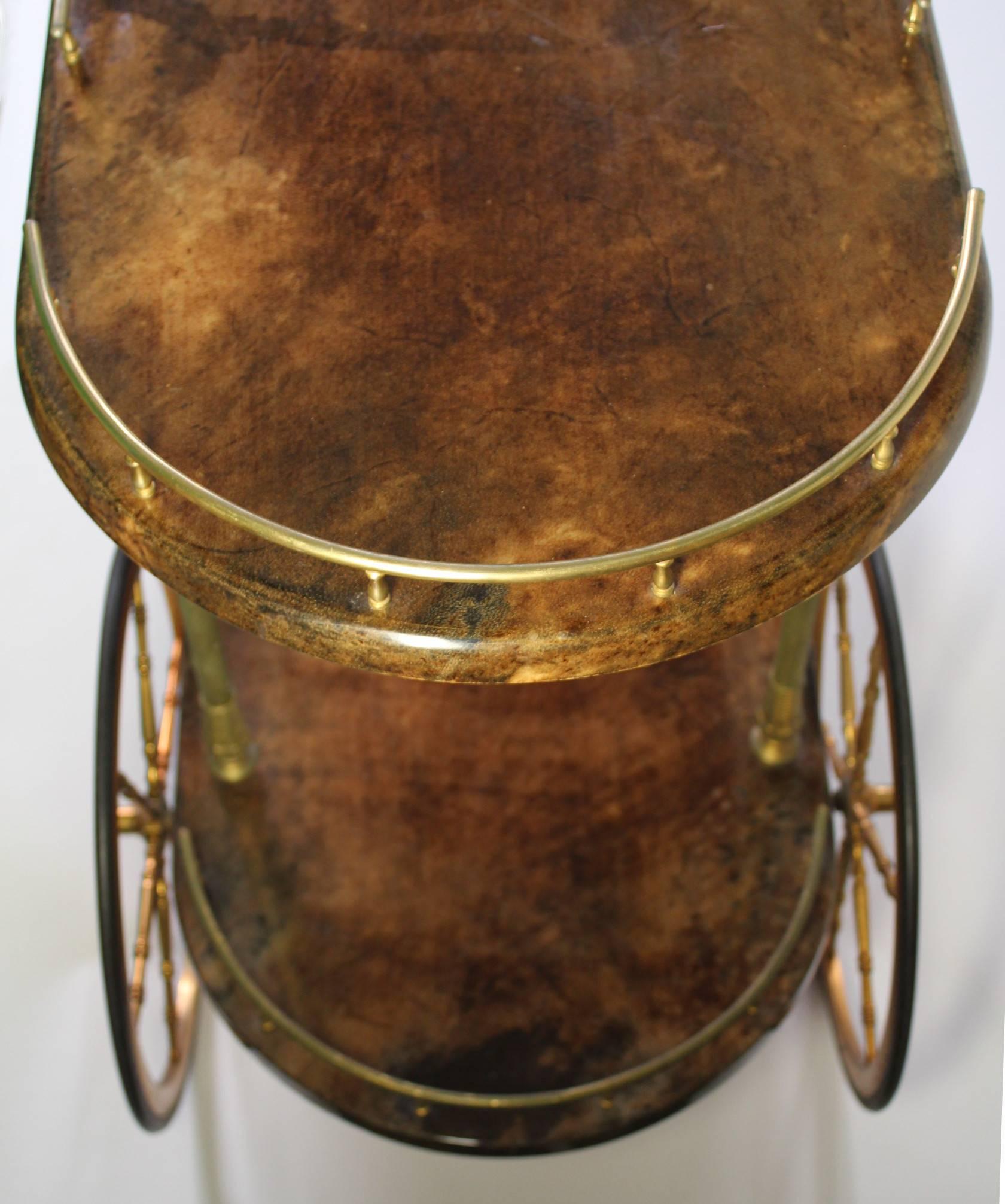 Aldo Tura Lacquered Goatskin Bar Cart In Good Condition In New York, NY