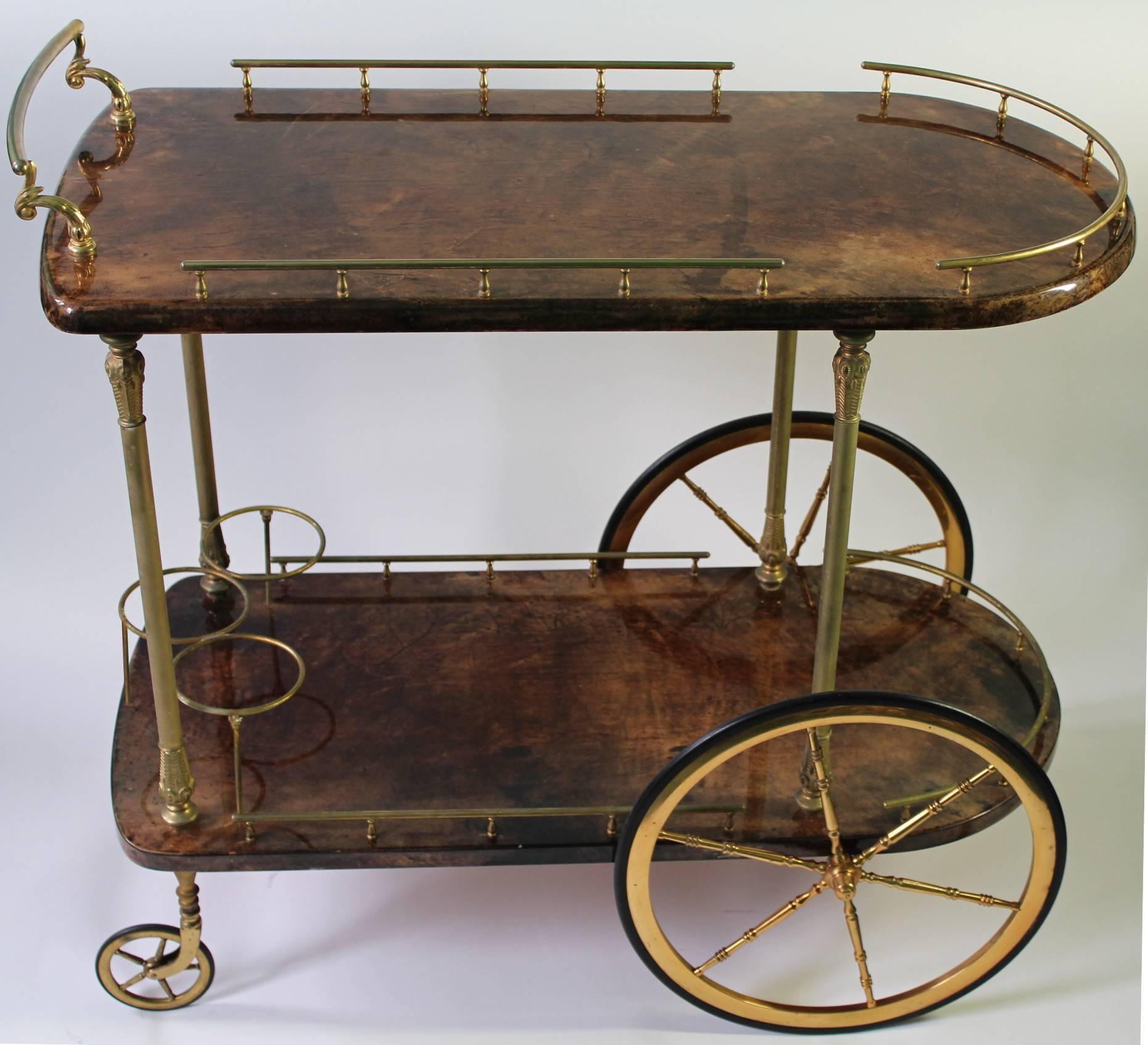 Mid-20th Century Aldo Tura Lacquered Goatskin Bar Cart