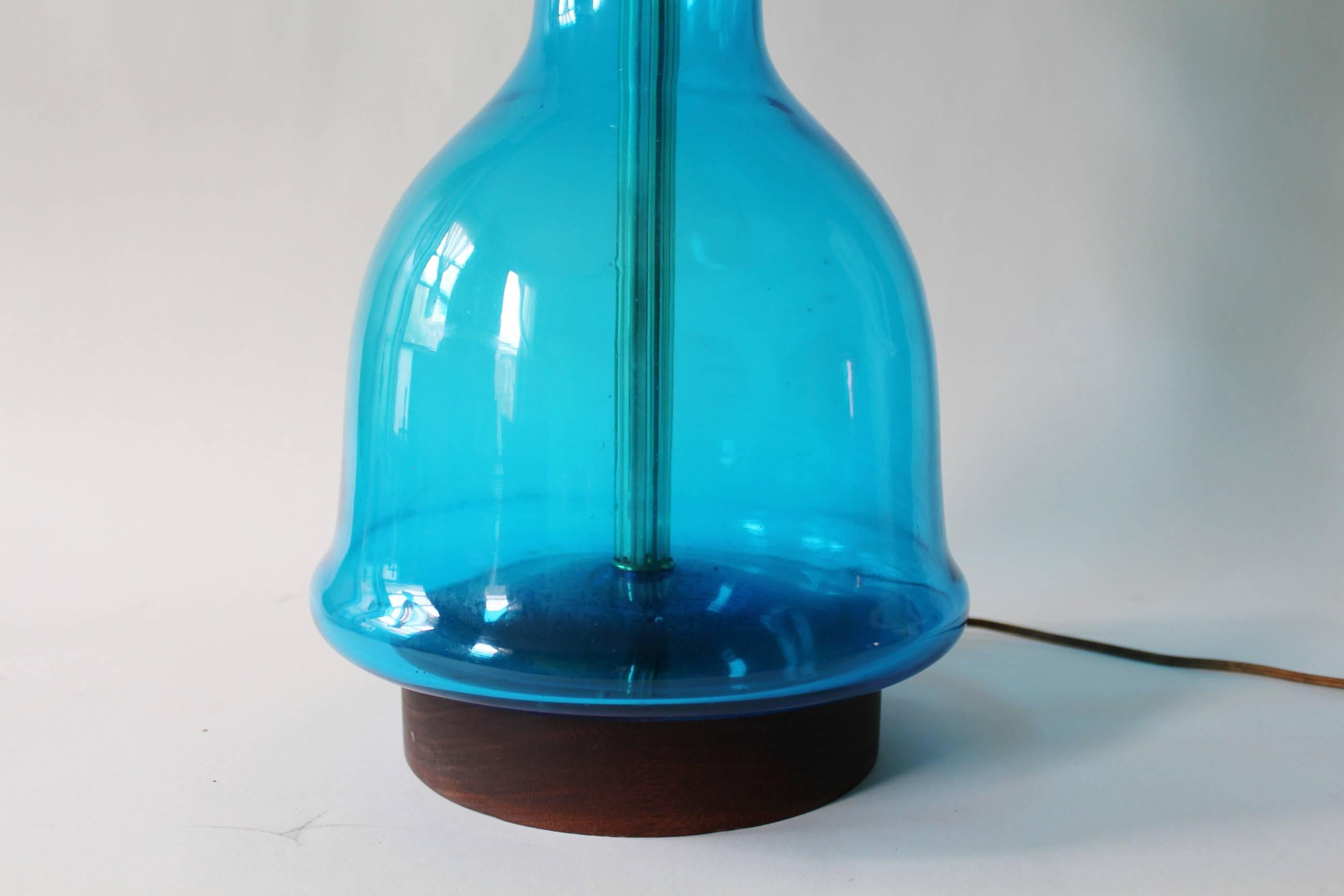 American Blenko Glass Curvaceous Blue Table Lamp