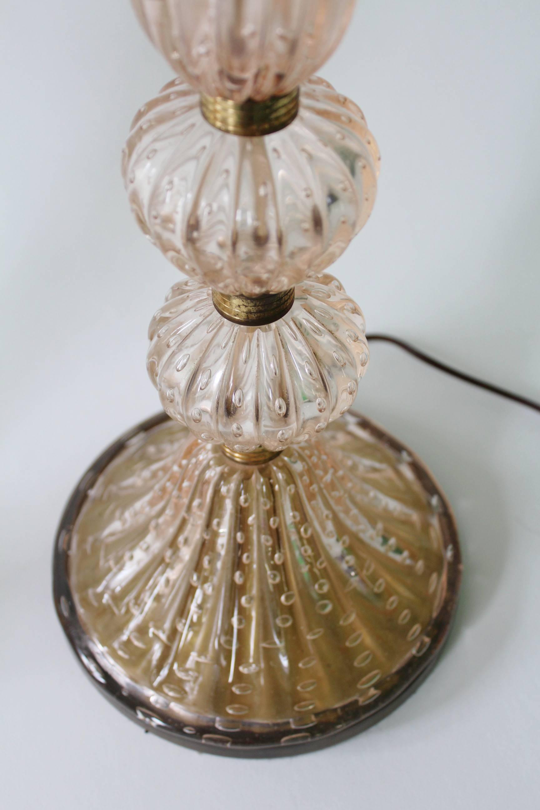 Mid-Century Modern Pair of Barovier e Toso Pink Murano Glass Lamps
