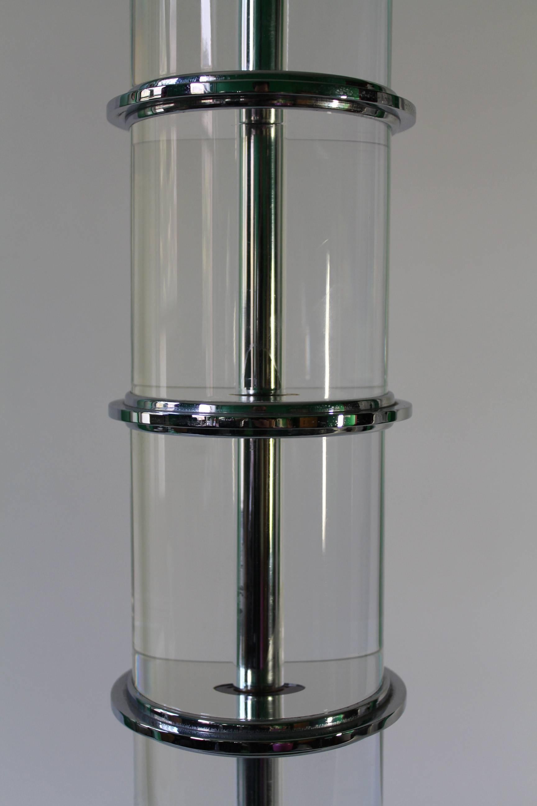 Metal Les Prismatiques Lucite Column Lamp in the Manner of Karl Springer