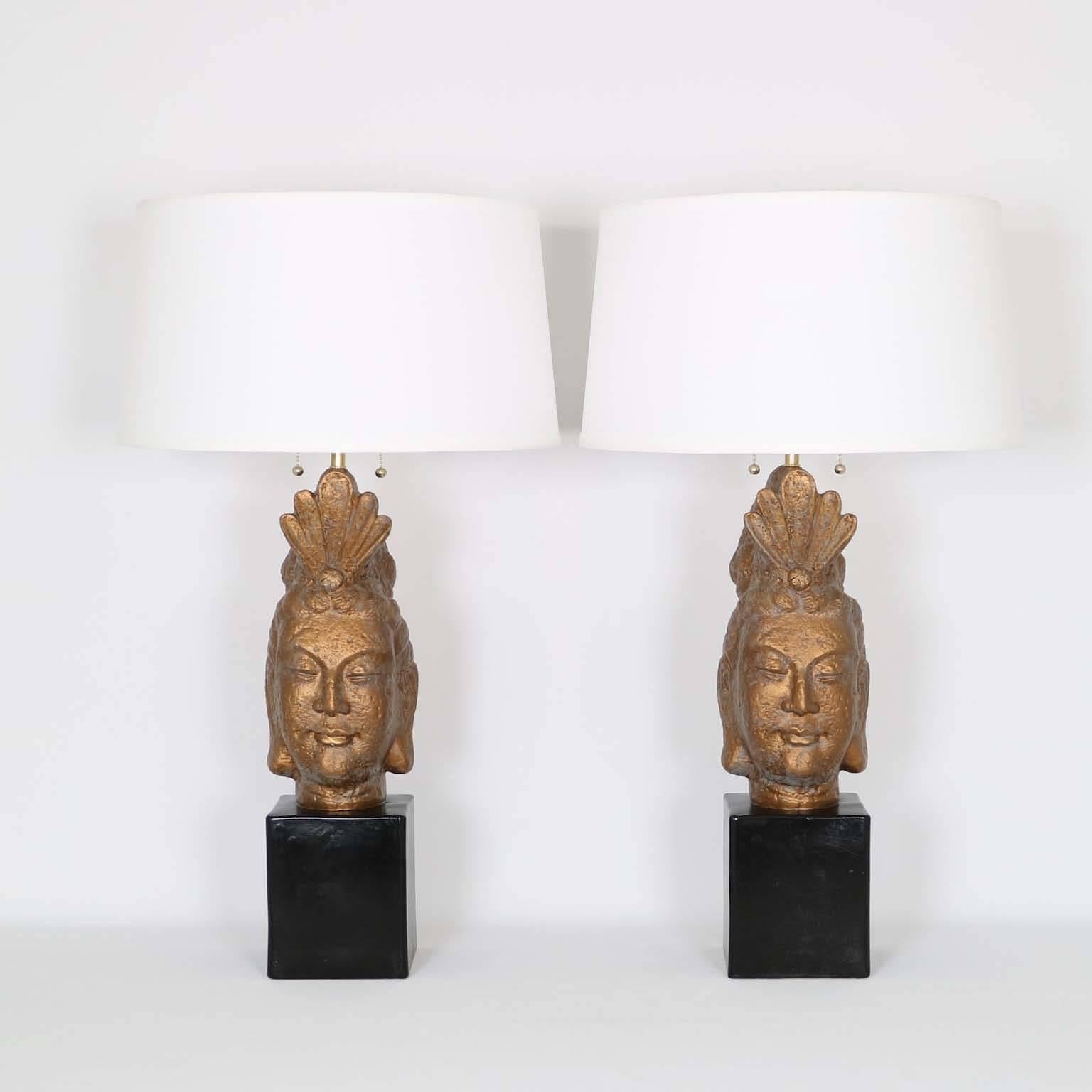 Mid-Century Modern Restored Pair of James Mont Style Buddha lamps by Quartite Creative