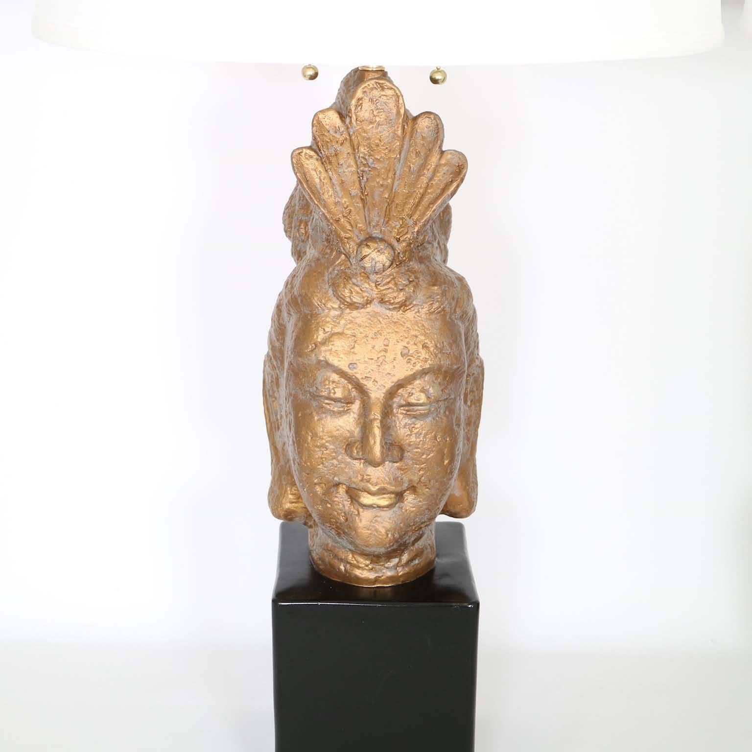 Painted Restored Pair of James Mont Style Buddha lamps by Quartite Creative