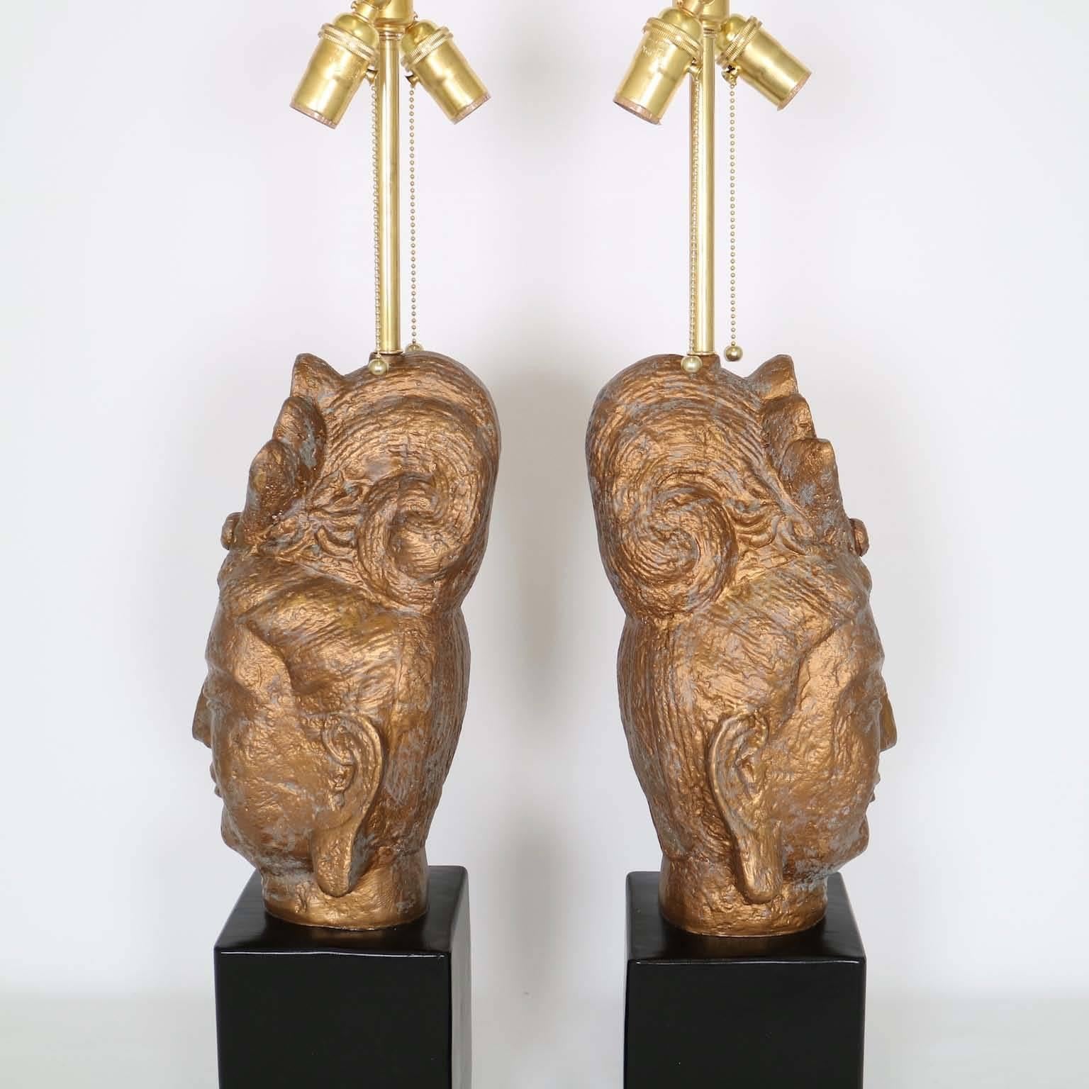 Plaster Restored Pair of James Mont Style Buddha lamps by Quartite Creative