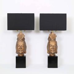 Restored Pair of James Mont Style Buddha lamps by Quartite Creative