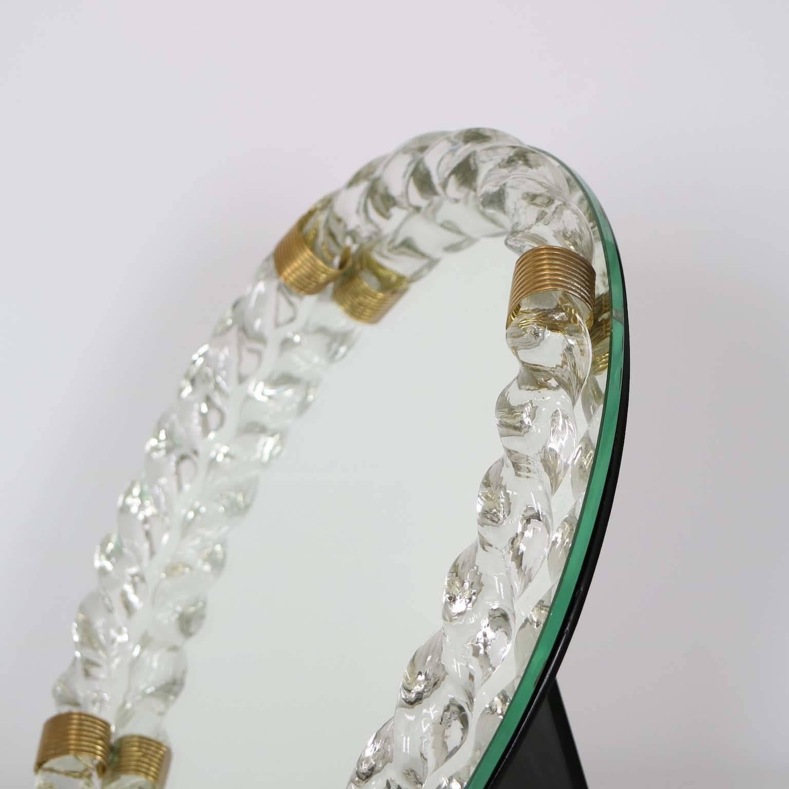 Ebonized Venini Glass Table Mirror, Design Attributed to Gio Ponti