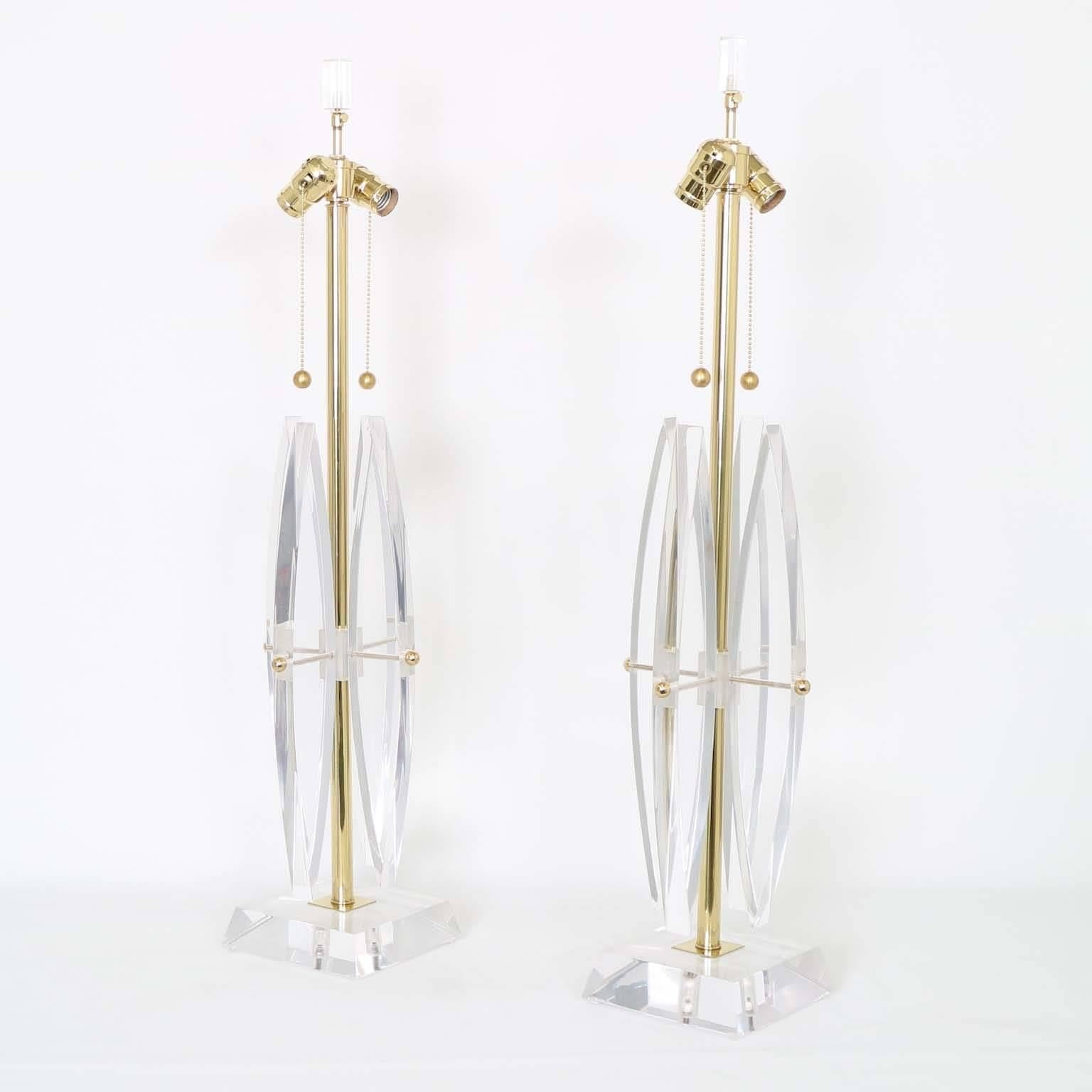 American Pair of Restored Ritts Astrolite Lucite Lamps