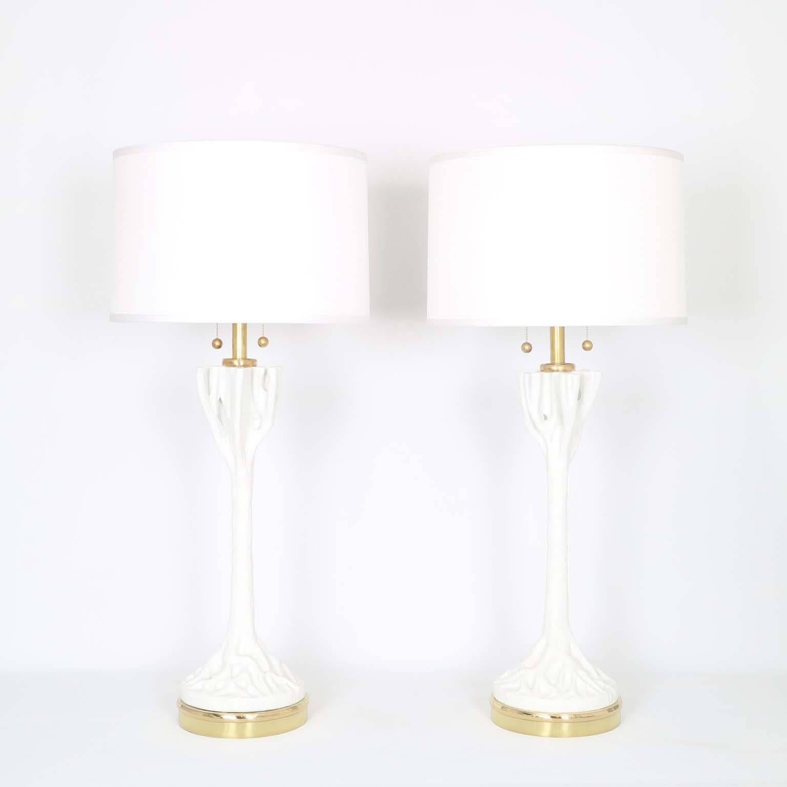 Late 20th Century Pair of Restored Faux Bois Lamps in the manner of John Dickinson