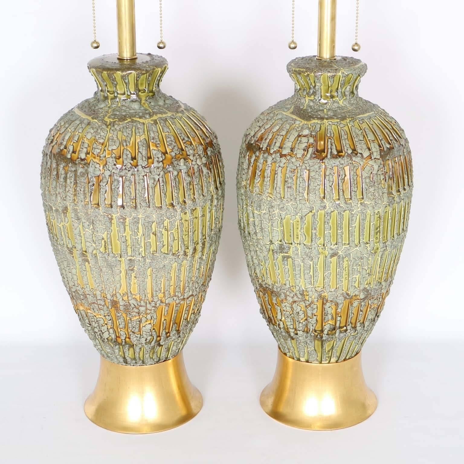 Mid-20th Century Restored Pair of Mid-Century Modern Drip Lava Glaze Lamps