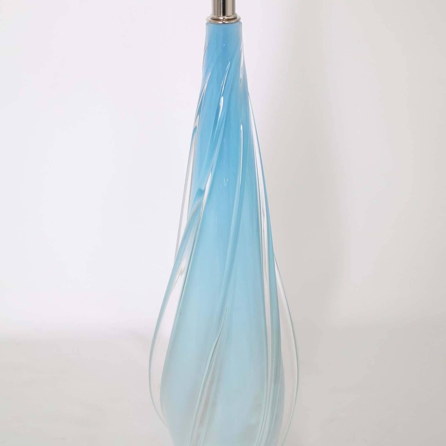Opaline with Blue in Degrade Murano Glass Lamp by Seguso In Excellent Condition In New York, NY