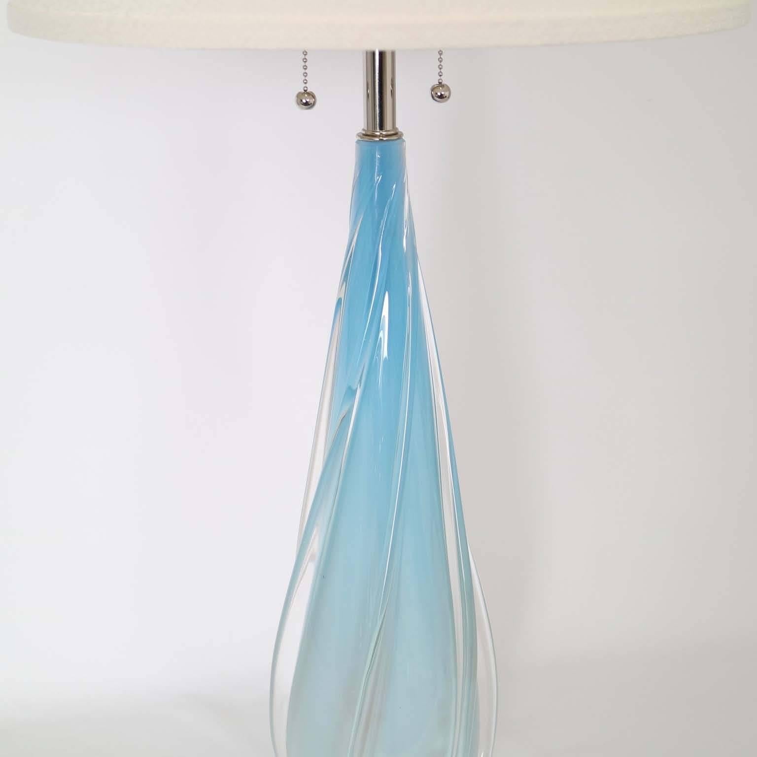 Italian Opaline with Blue in Degrade Murano Glass Lamp by Seguso