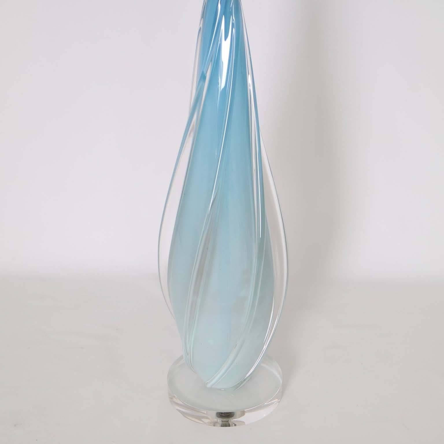 Mid-Century Modern Opaline with Blue in Degrade Murano Glass Lamp by Seguso