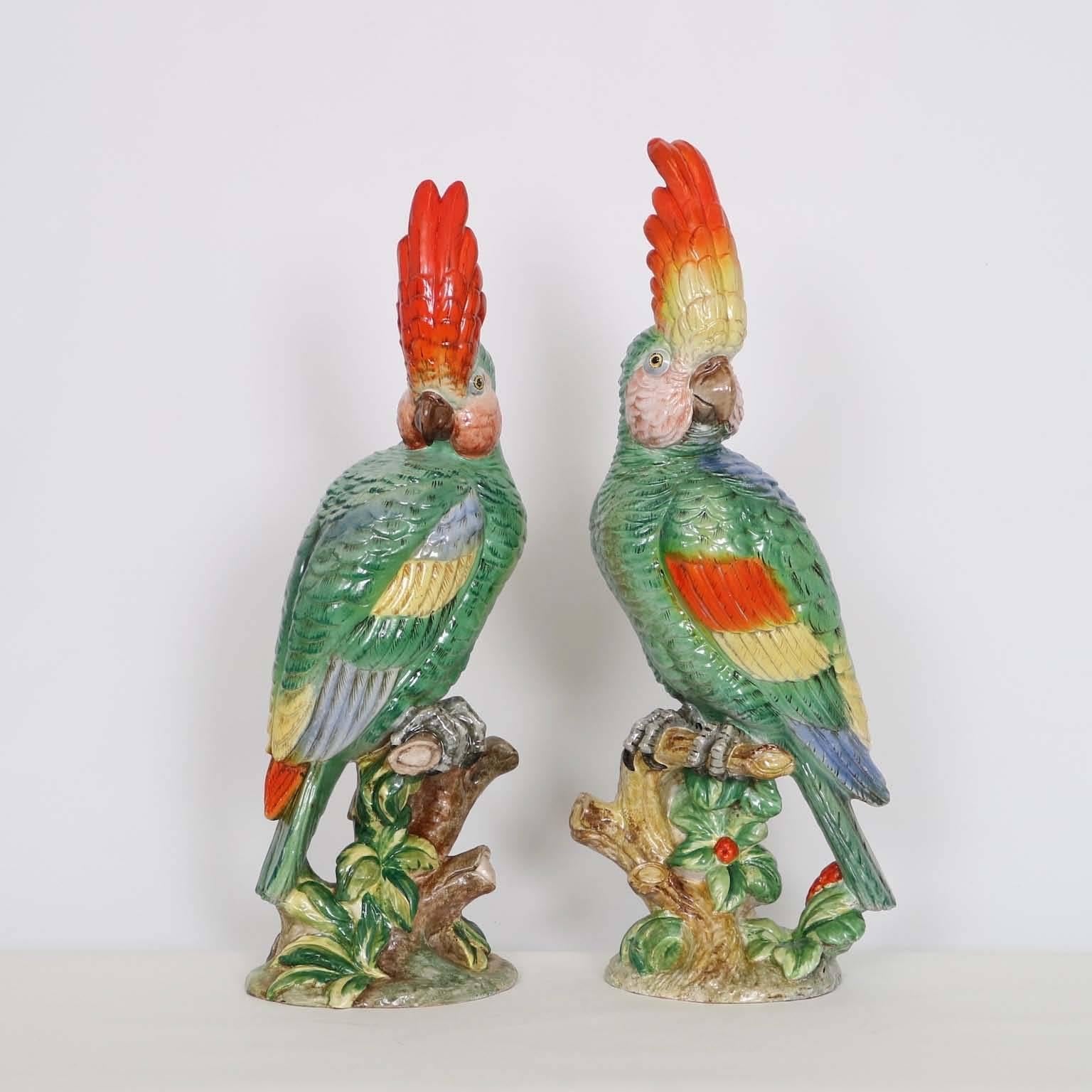 Mid-Century Modern Italian Majolica Parrots