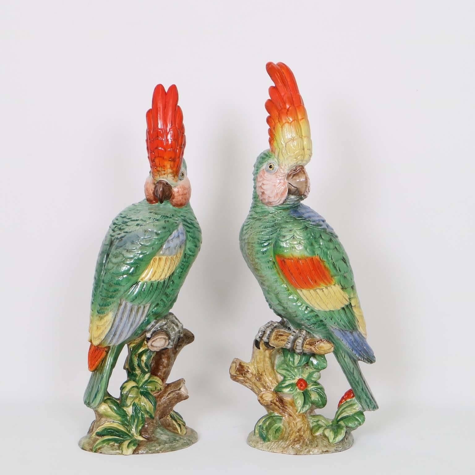 Italian Majolica Parrots In Excellent Condition In New York, NY