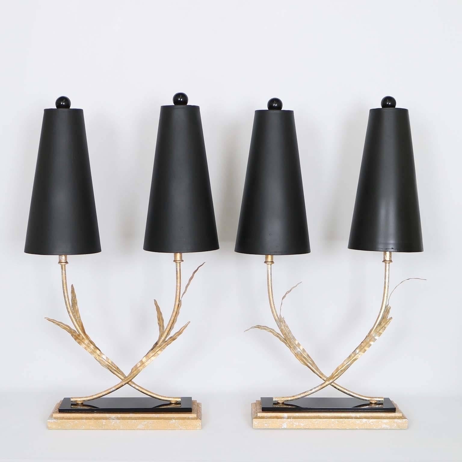 Metal Pair of Mid-century Modern Gilt Tole Lamps