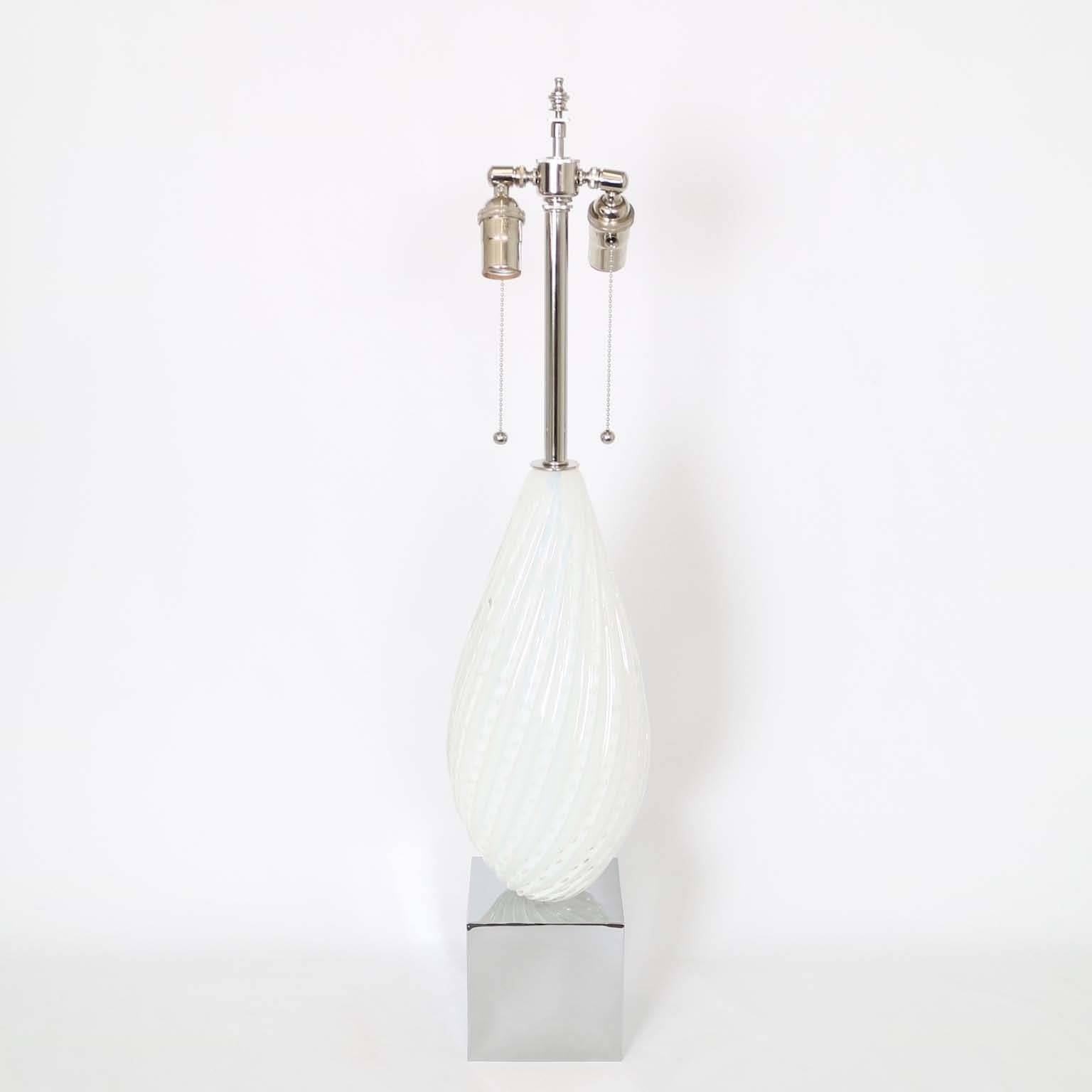 Plated Barbini Murano White Glass Lamp