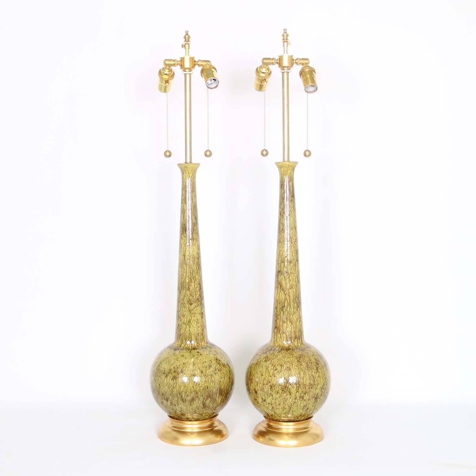 American Restored Pair of MCM Drip Glaze Lamps