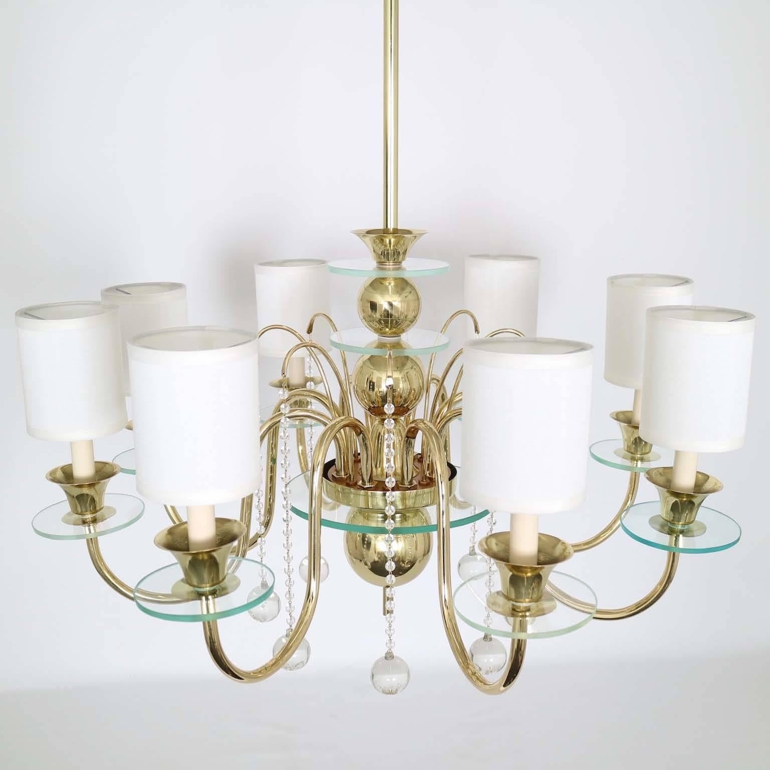 Restored Brass Chandelier in the Manner of Tommi Parzinger In Excellent Condition In New York, NY