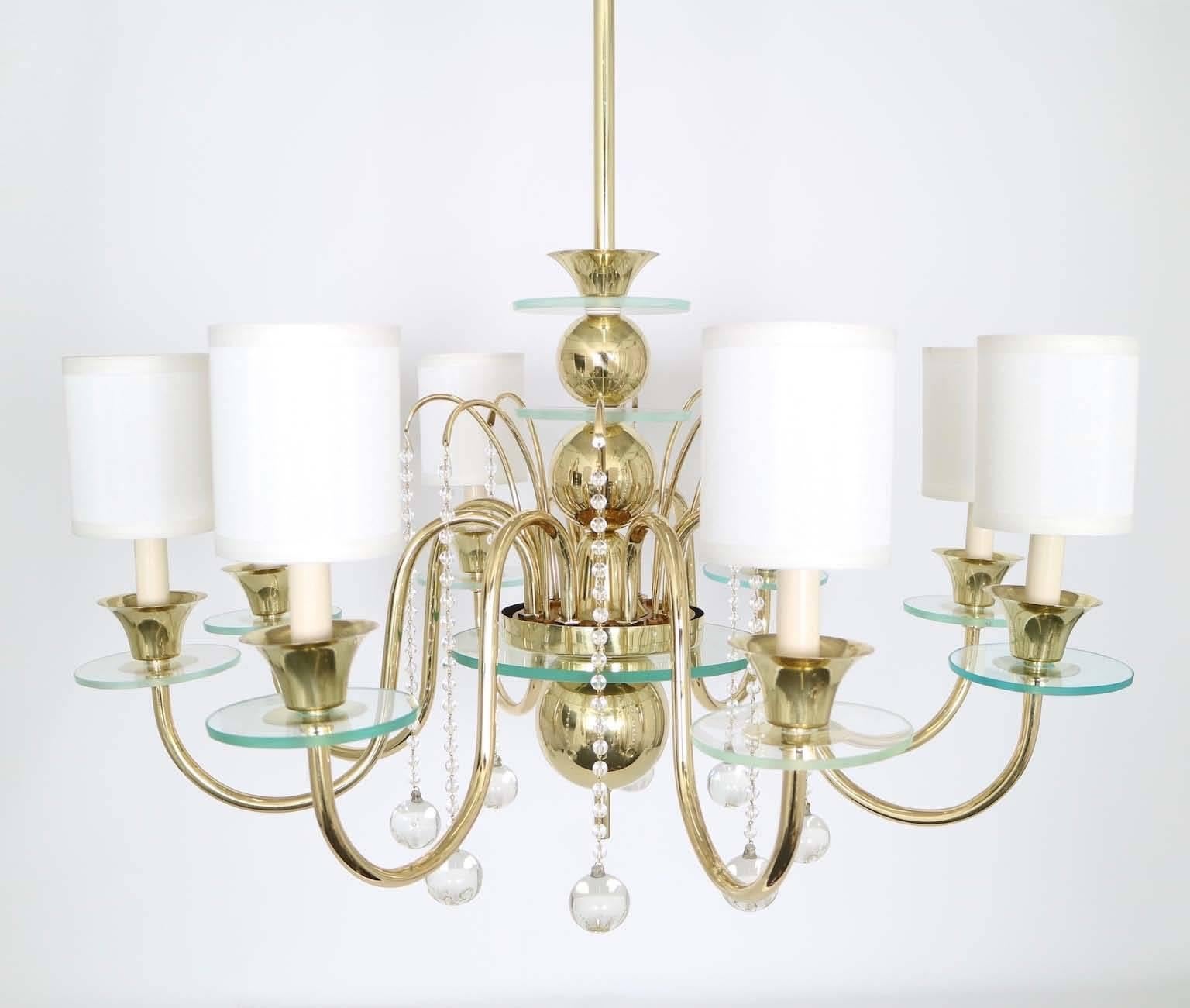 Mid-20th Century Restored Brass Chandelier in the Manner of Tommi Parzinger