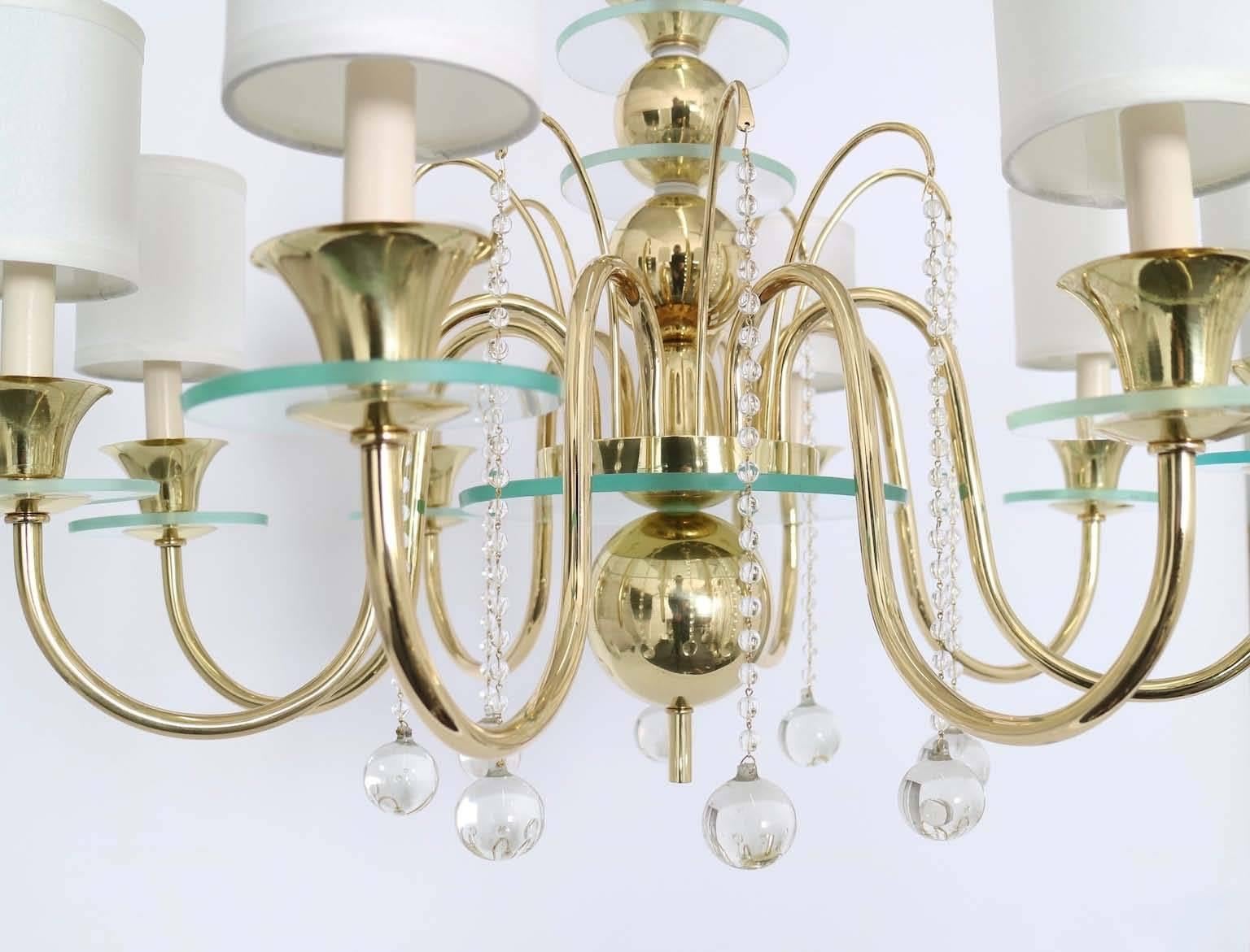 Mid-Century Modern Restored Brass Chandelier in the Manner of Tommi Parzinger