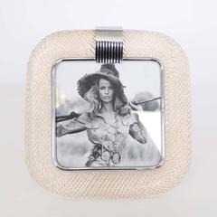 Venini ‘Torciglione’ Murano Glass Gold Flakes Photo Frame with Nickel Accent